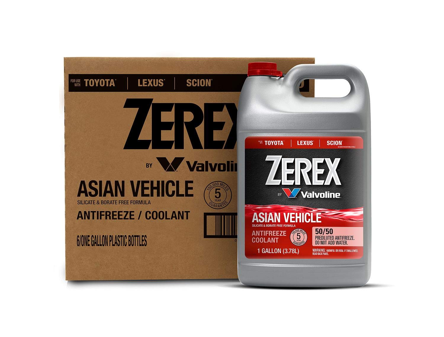 Zerex Asian Vehicle Red Silicate and Borate Free 50/50 Prediluted Ready-to-Use Antifreeze/Coolant 1 GA, Case of 6