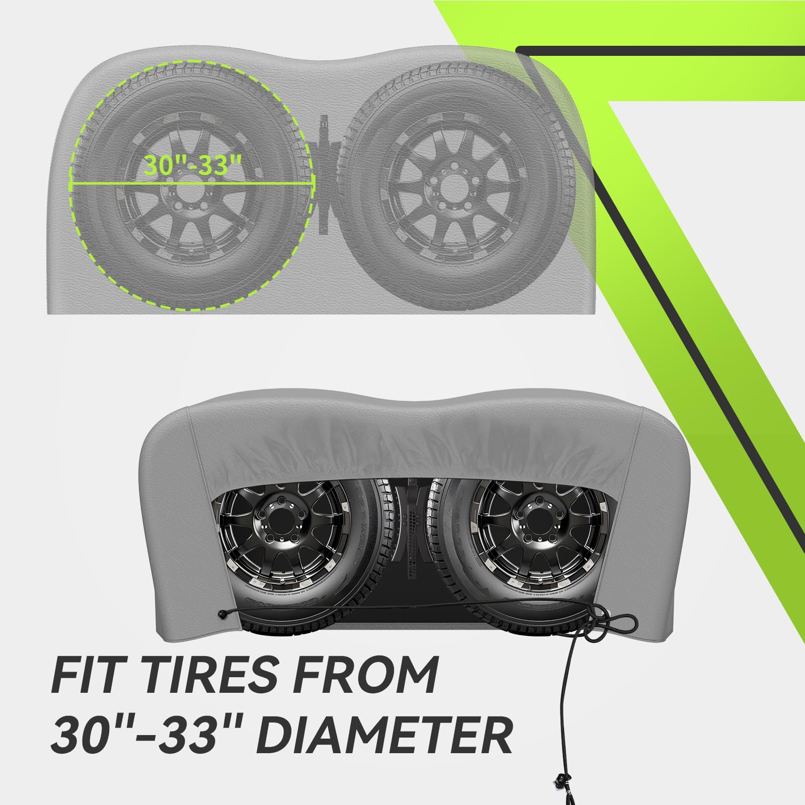 RVMATE Dual Axle RV Tire Covers, Waterproof Anti-UV, Fits 30"-33" Tires, Grey, 2 Pack, Model RMDTC3033-2-G