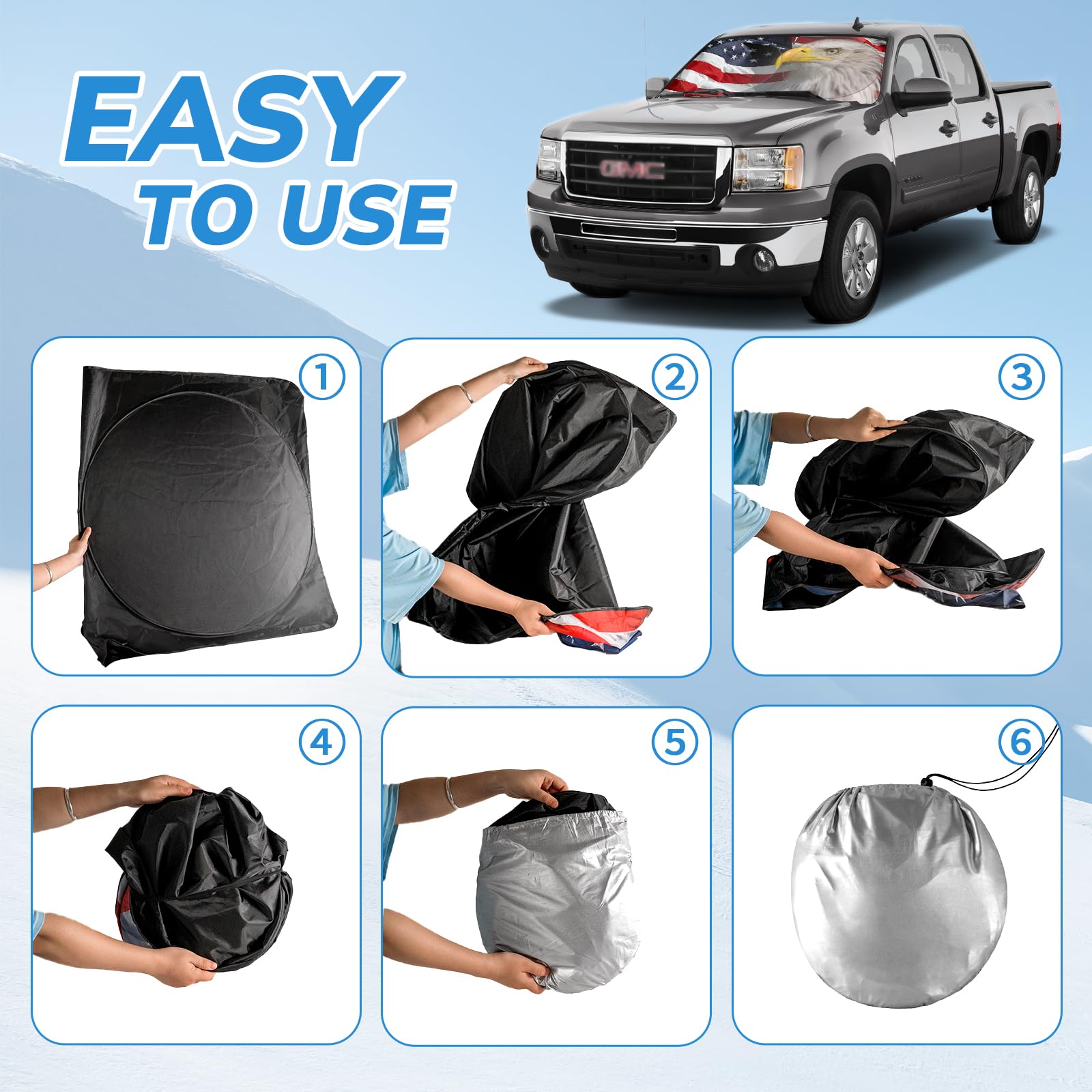 Seporud Windshield Sun Shade New American Eagle Flag Usa Patriotic Design - Folding Car Front Window Sunshade For Cars Suv Truck