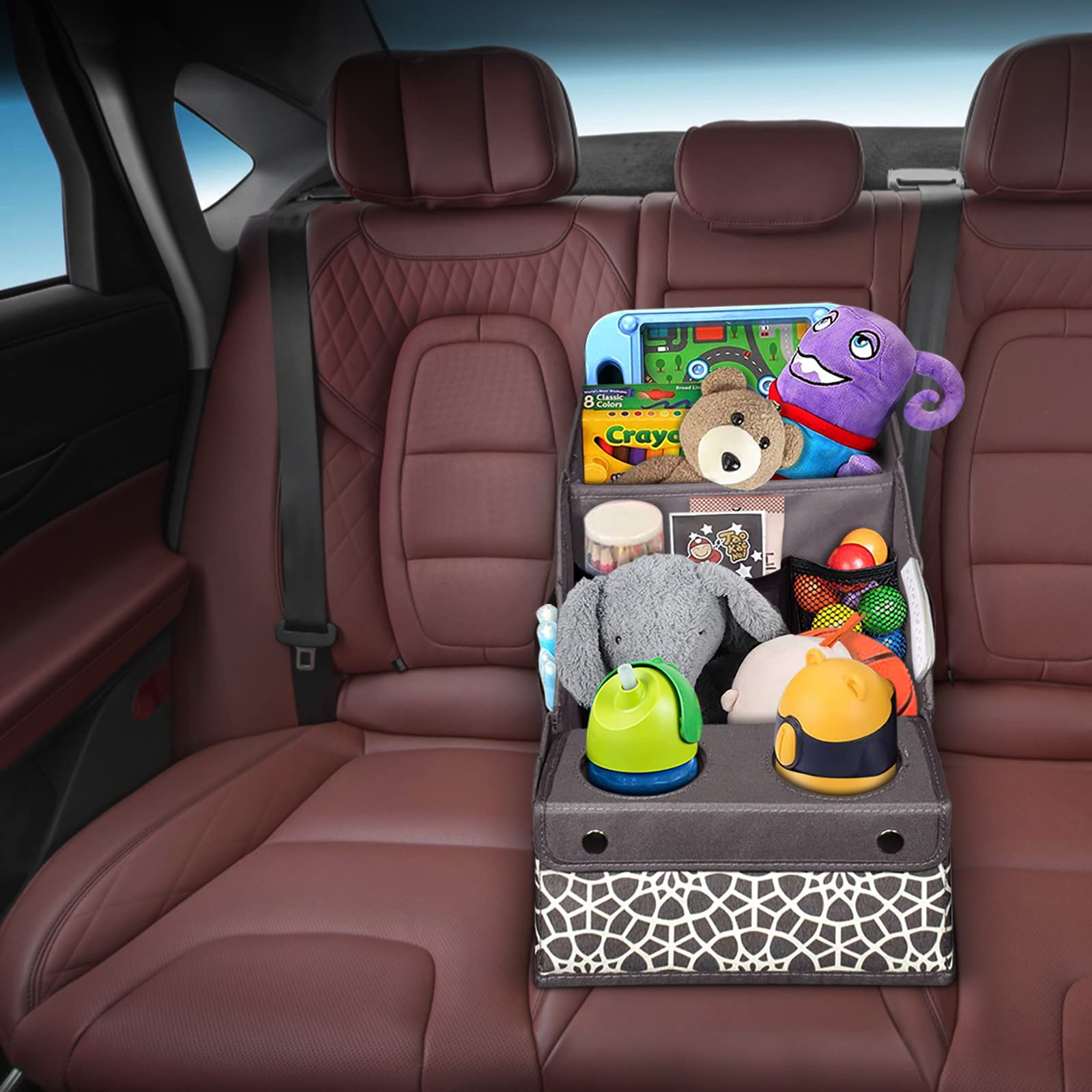 Mulisoft Car Seat Organizer - Backseat With 11 Compartments, 2 Cup Holders, And 2 Oversized Side Pockets For Travel And Storage