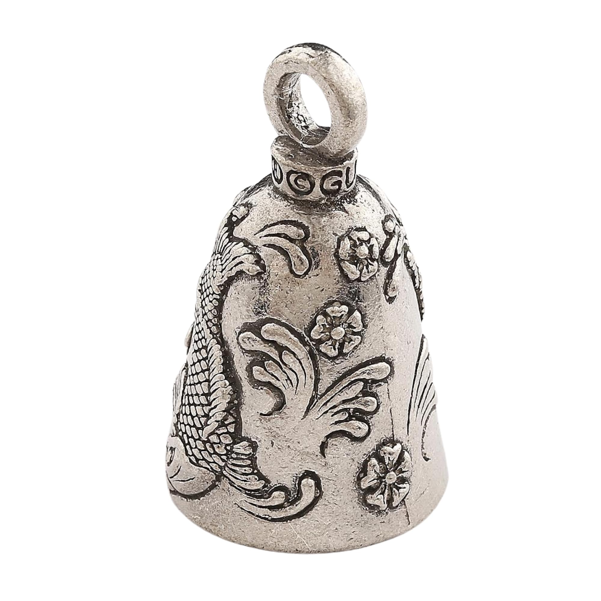 Guardian Bell Japanese Koi Good Luck Bell W/Keyring & Black Velvet Gift Bag | Motorcycle Bell | Lead-Free Pewter | Made In Usa