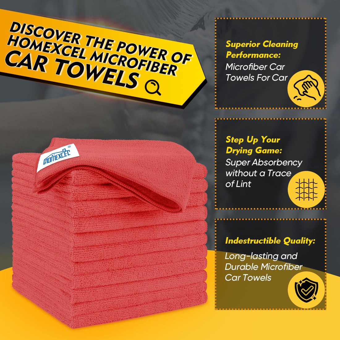 Homexcel Red Microfiber Cleaning Cloth 50 Pack, 12.5 X 12.5 Inch Microfiber Towels For Cars, Ultra Absorbent Car Washing Cloth,