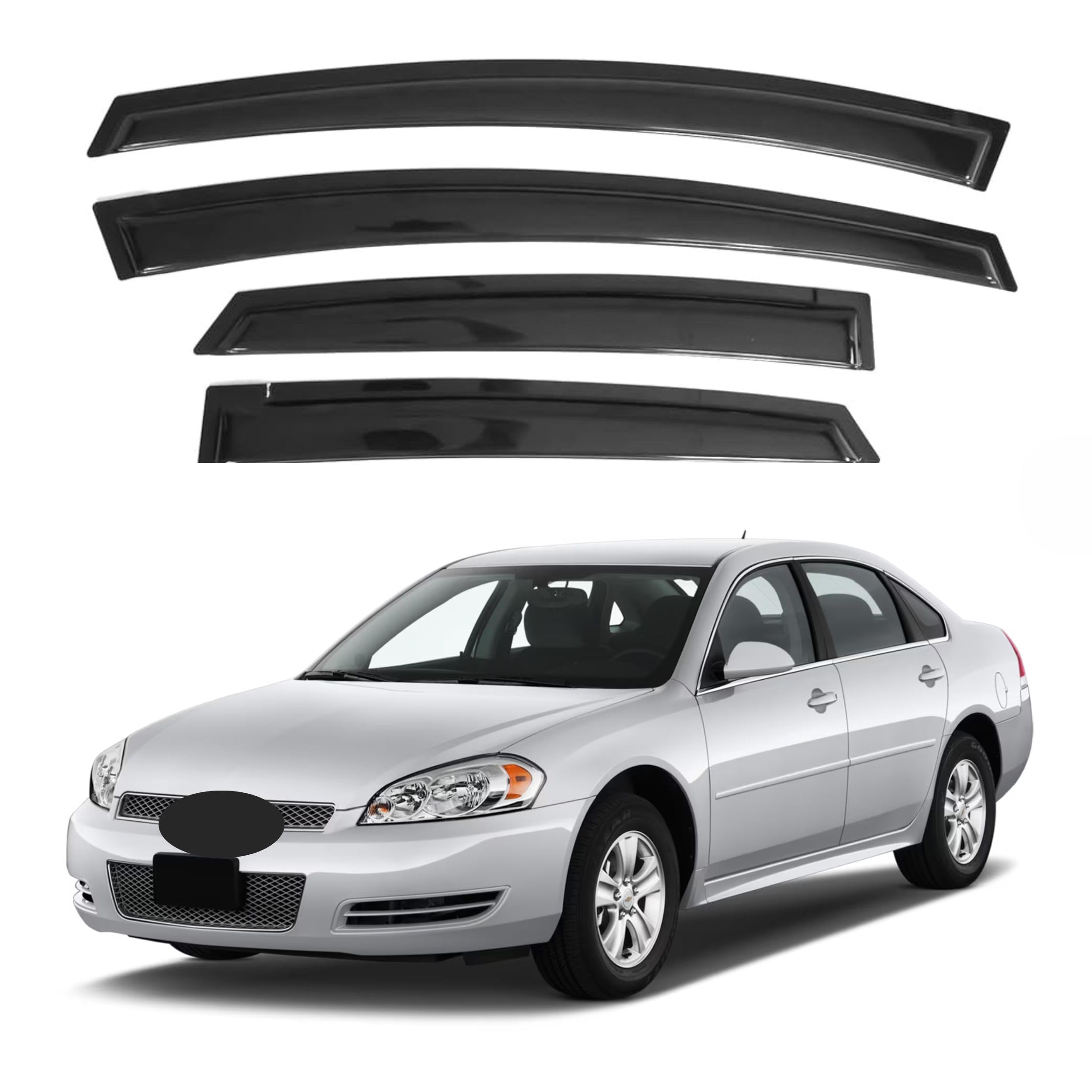 Ig Window Visor For Chevy Chevrolet Impala 2006-2013 & Impala Limited 2014-2016, Rain Guard Tape-On Side Vent Window Deflector,