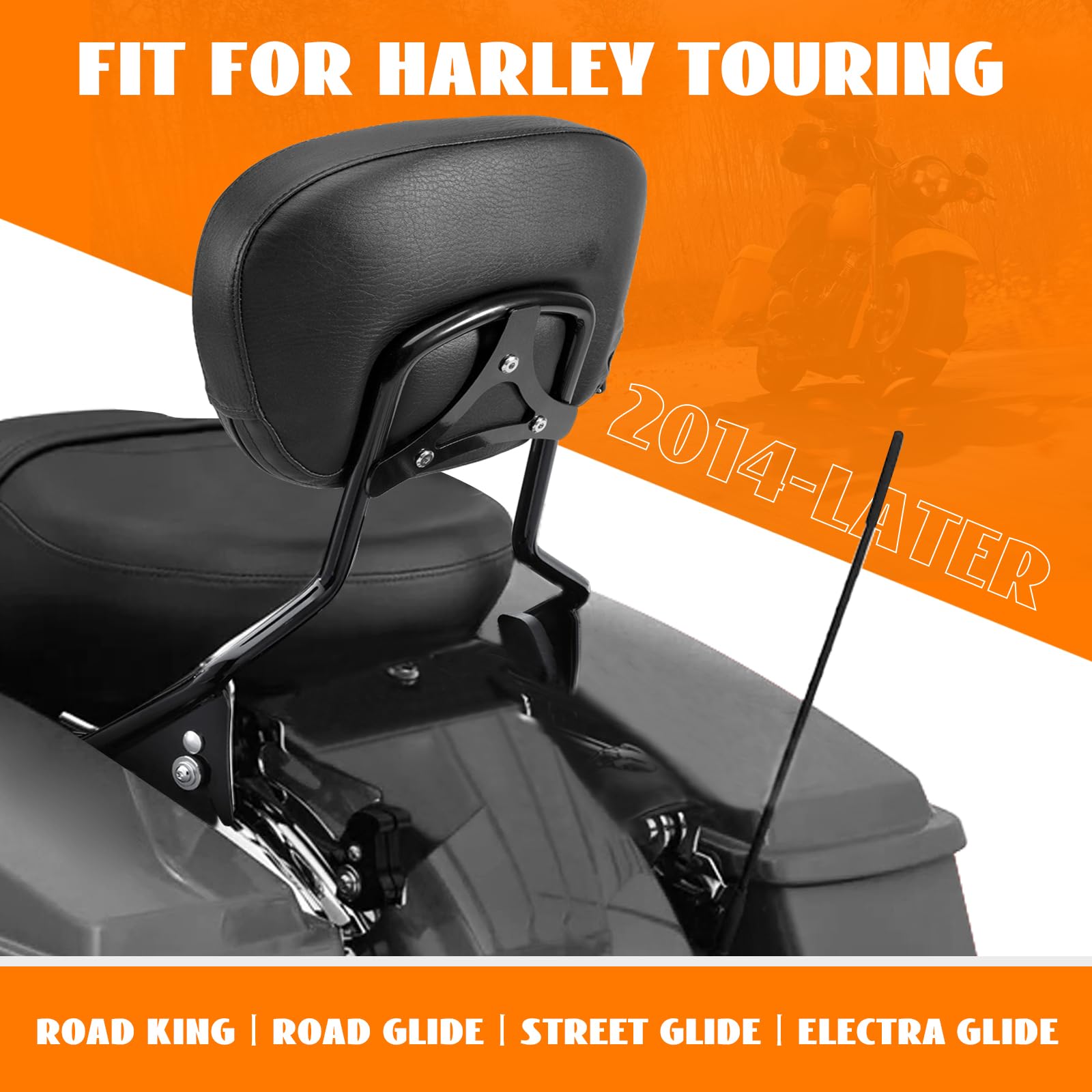Eumti Detachable Sissy Bar Upright For Harley Touring 2009-2024, Rear Passenger Backrest Pad Compatible for Street Glide Road Gl