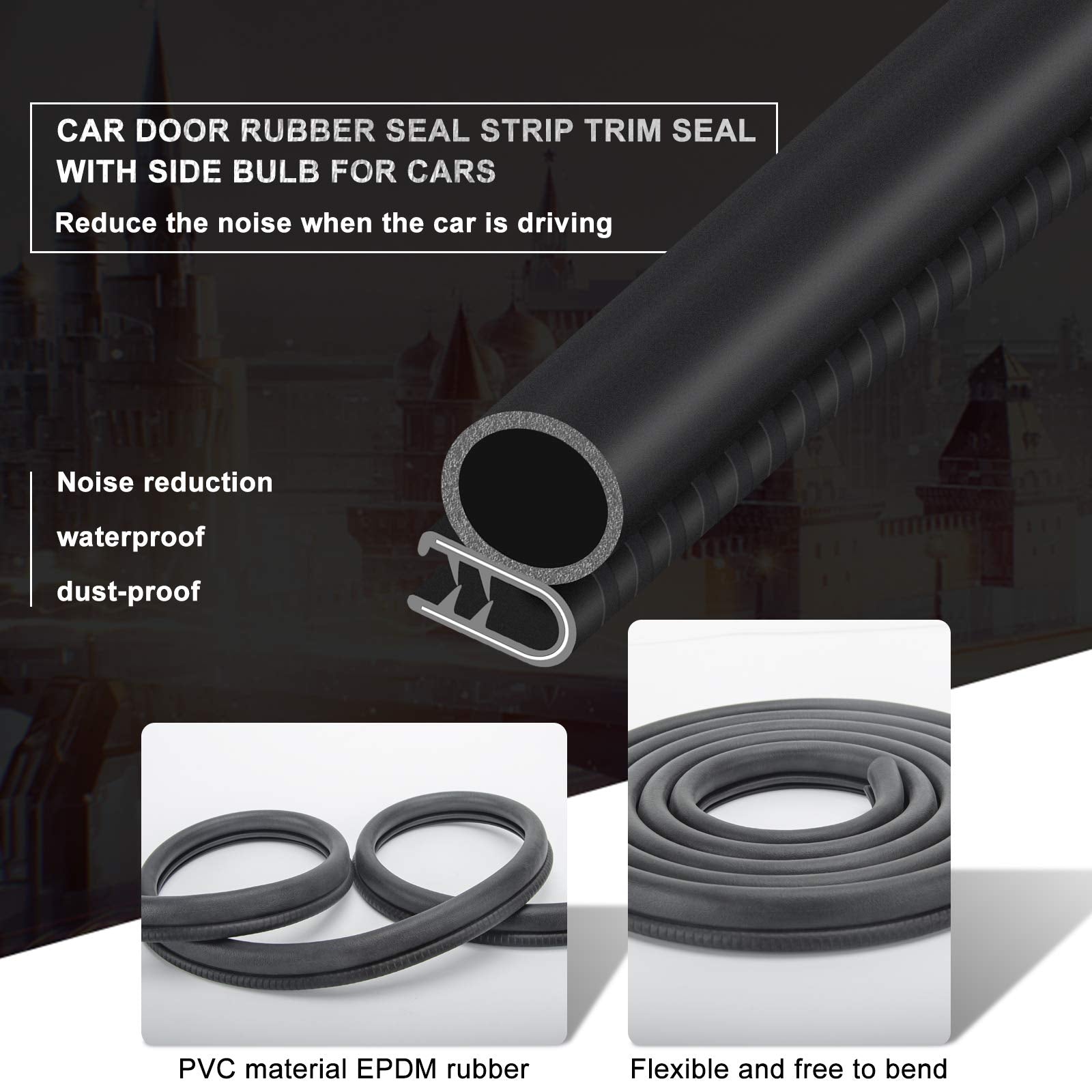 MYFAMIREA Car Door Rubber Seal Strip, 20Ft EPDM Weather Stripping, Black PVC Bulb Trim for Cars, Boats, Trucks, RVs