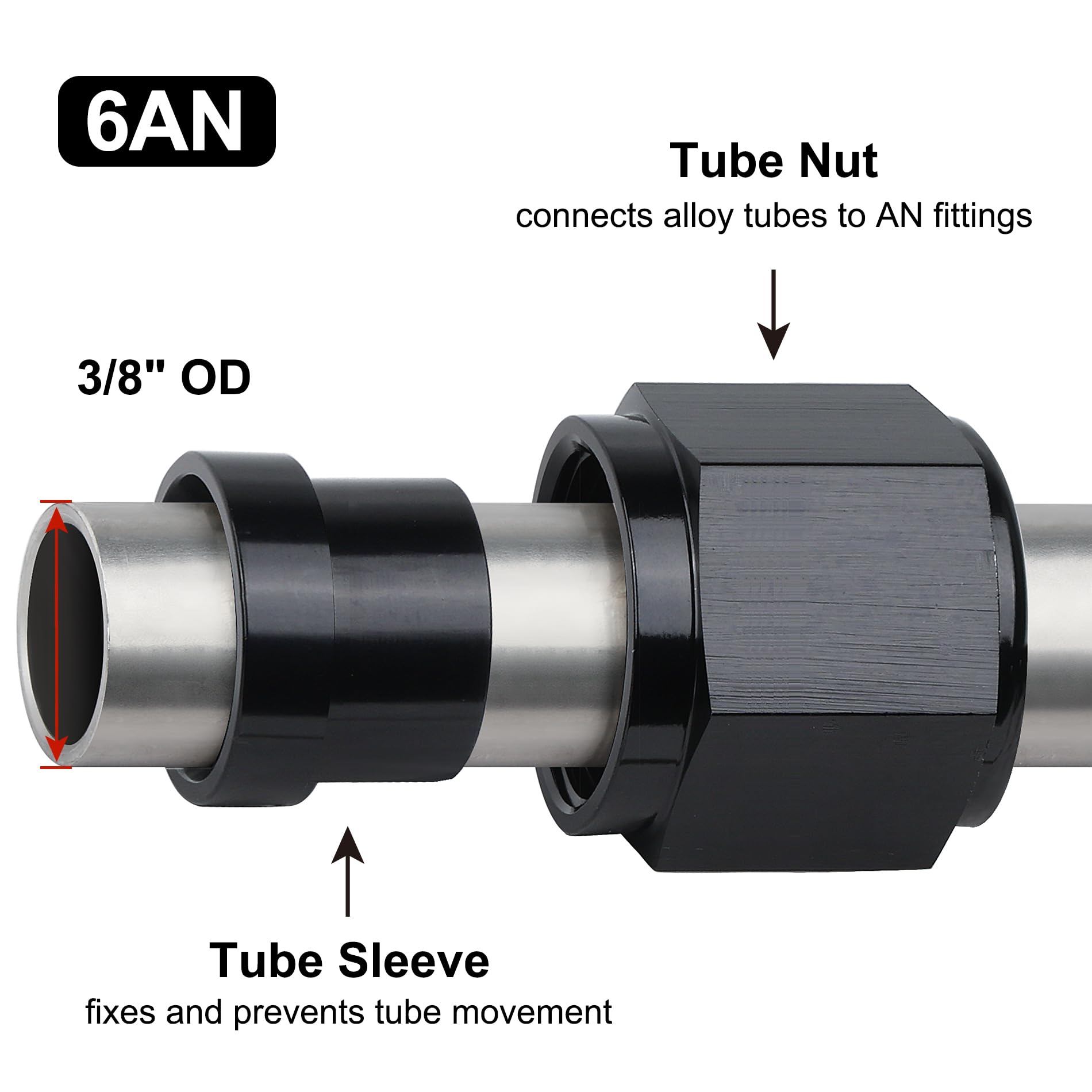 Evil Energy 6An Female Hardline Tube Nut & Sleeve Aluminum Fitting For 3/8' Od Alloy Tubing 2Pcs