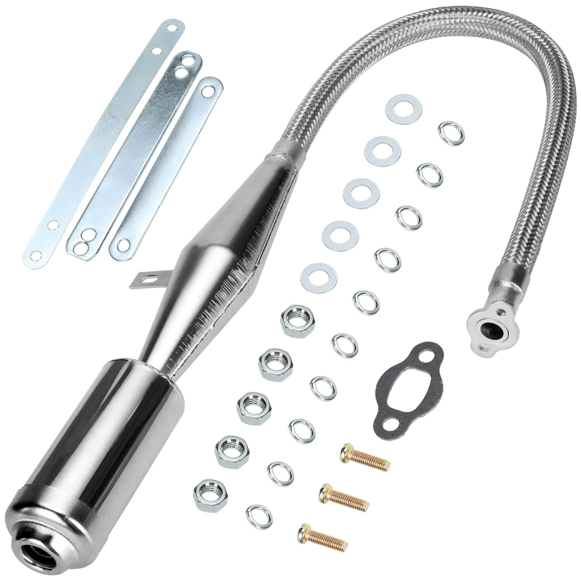 FVRITO Viper Flexible Exhaust Muffler Pipe Silencer with Hardware for 2 Stroke 49cc 60cc 66cc 80cc 100cc Engine Gas Motorized Bi