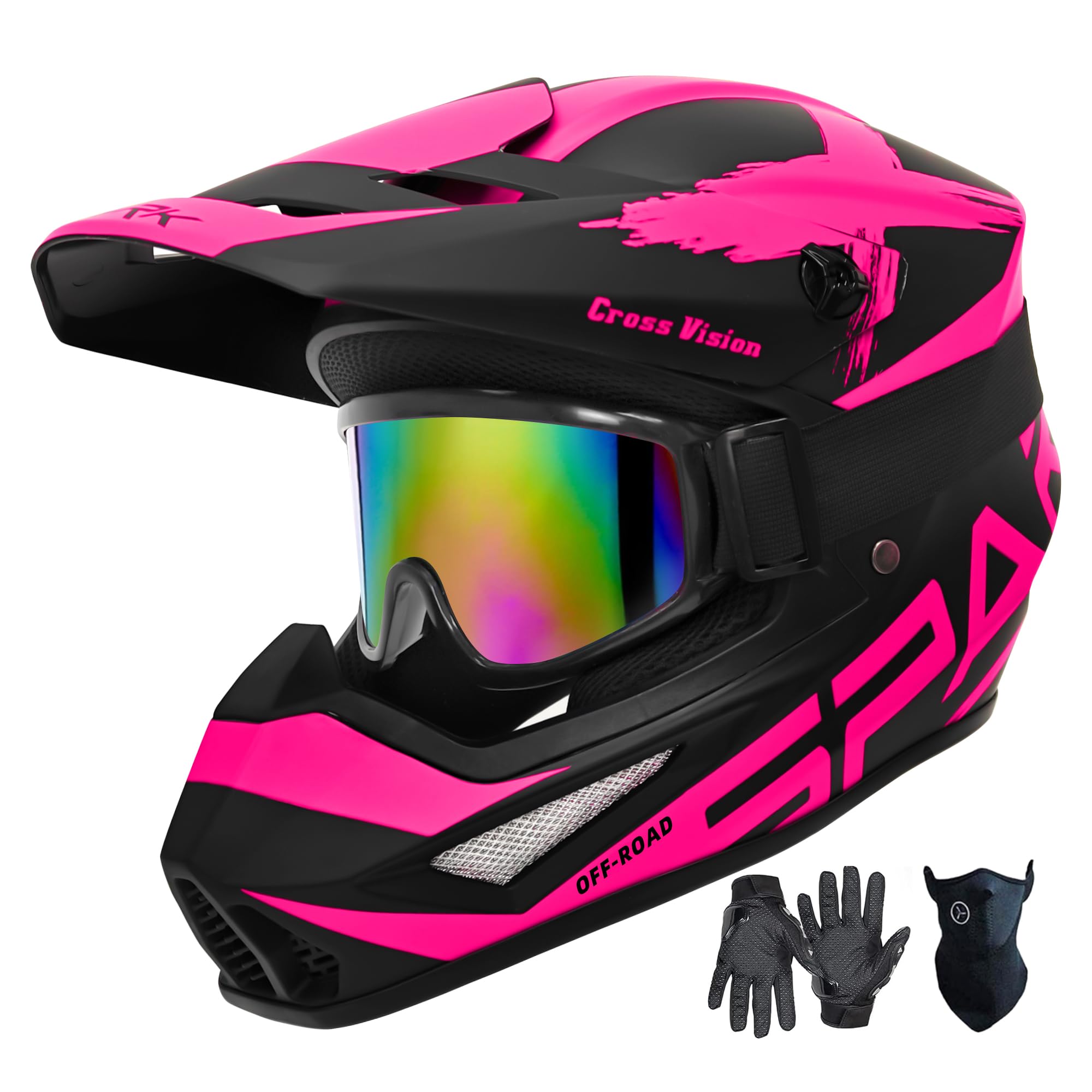 Motocross Helmet For Youth & Adult Atv Dirt Bike Motorcycle, Kids Bmx 4-Wheeler Off-Road Mountain Bike, Dot Certified, W/Gloves