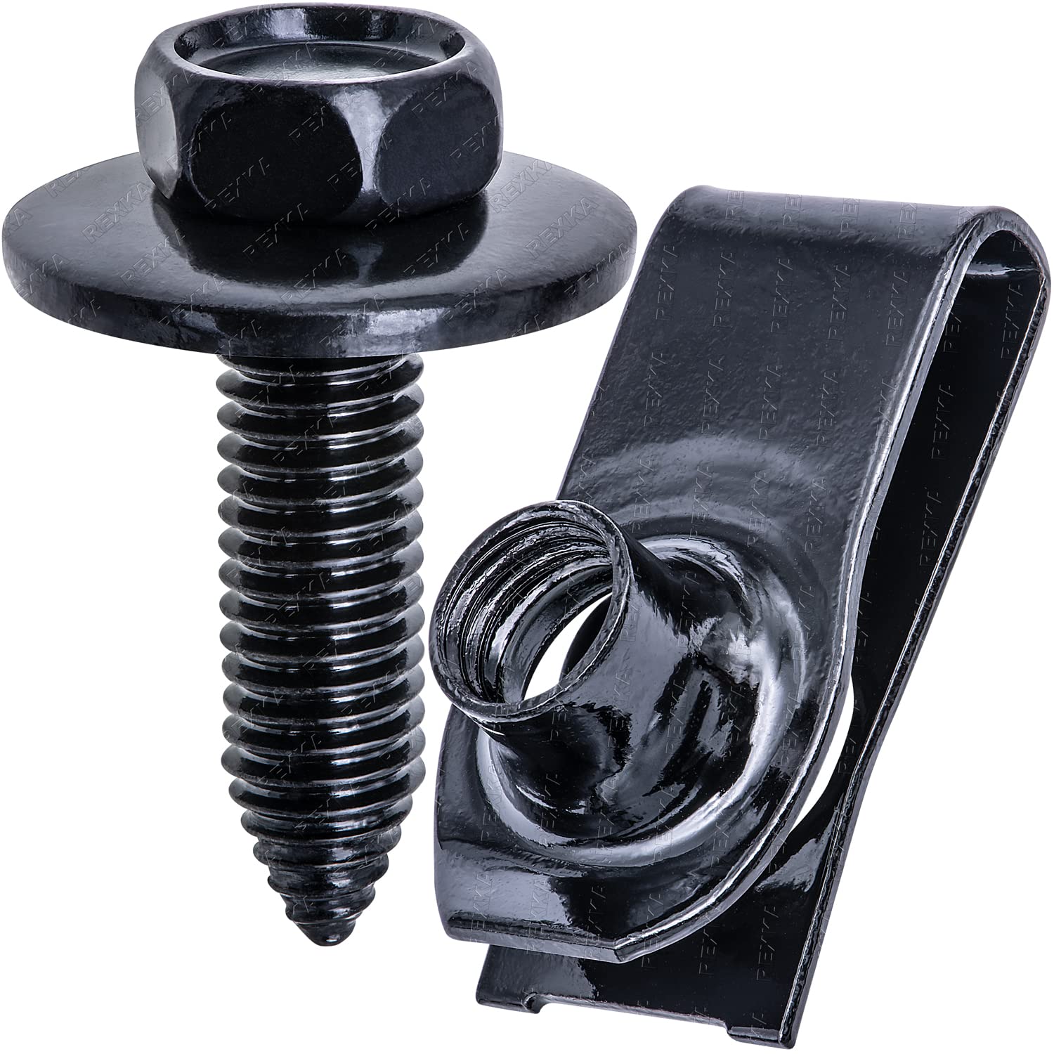 Rexka 15 Sets M8-1.25 Extruded U Nut & Body Bolts Screw Kits For Gm Ford Chevy Buick Gmc Cadillac Hummer Oldsmobile Pontiac Saturn Cars Trucks