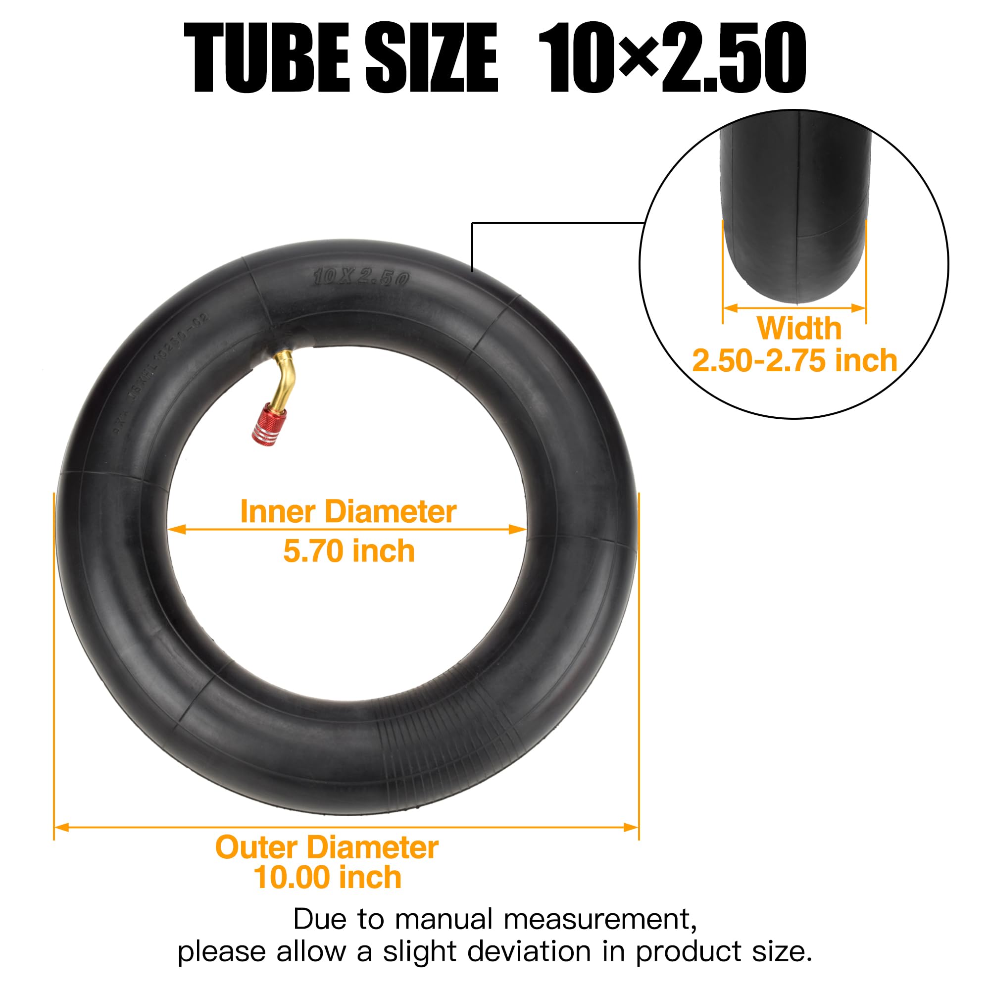 FVRITO 10 Inch Inner Tube for Electric Scooter, Rubber, Compatible with M365, 10x2.50/2.75, 36v-48v Hub Motors, 2