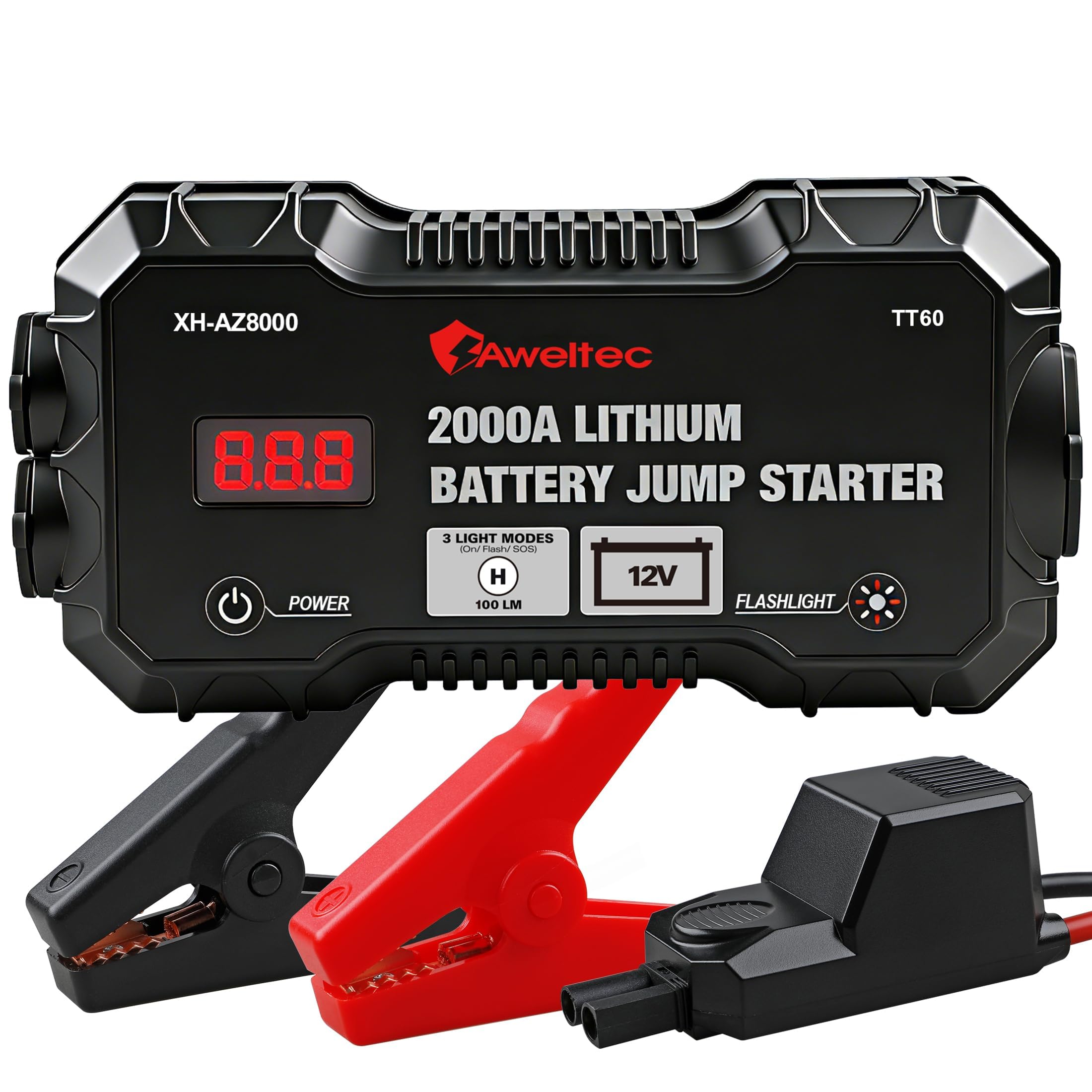 AWELTEC 2000A Car Battery Jump Starter - Portable Jump Box for 8.0L Gas & 6.5L Diesel Engines, 12V Lithium Power Bank with USB P