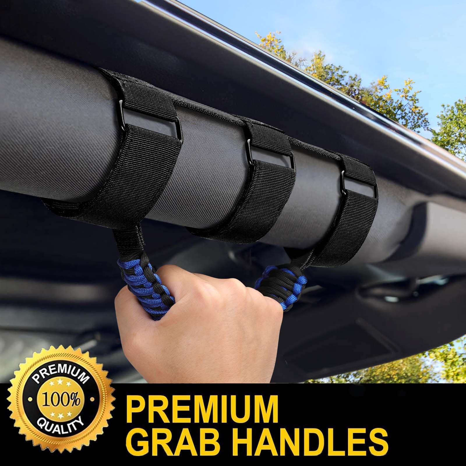 Moveland Grab Handles For Jeep Wrangler - Upgrade Metal Buckle Paracord Grip Handle - Roll Bar Grab Handles For Jeep Wrangler Jl