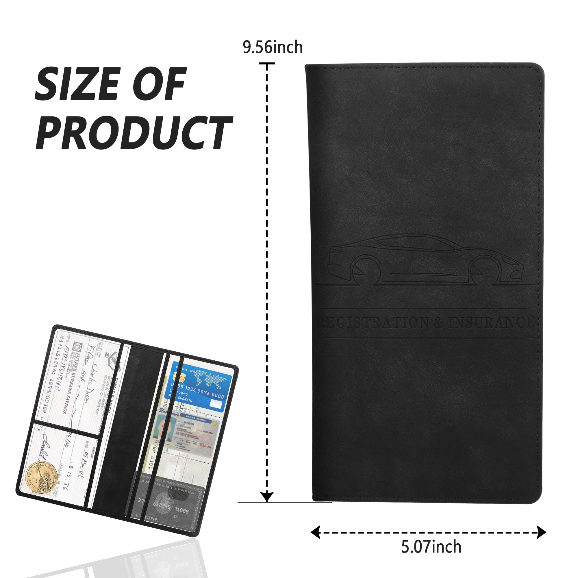 Car Registration and Insurance Holder,PU Leather Car Glove Box Organizer Car Document Holder for ID,Driver's License (Black)