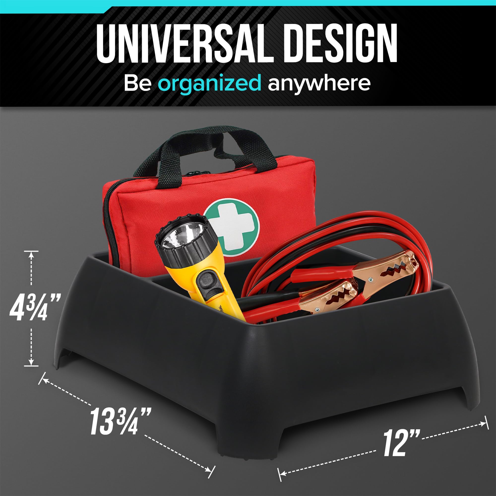 Moblorg Heavy Duty Storage Organizer - Recycled Plastic, 13.75"x12"x4.5", Black, Model 2180113-1 for Vehicle Trunk, Garage, Under Sink