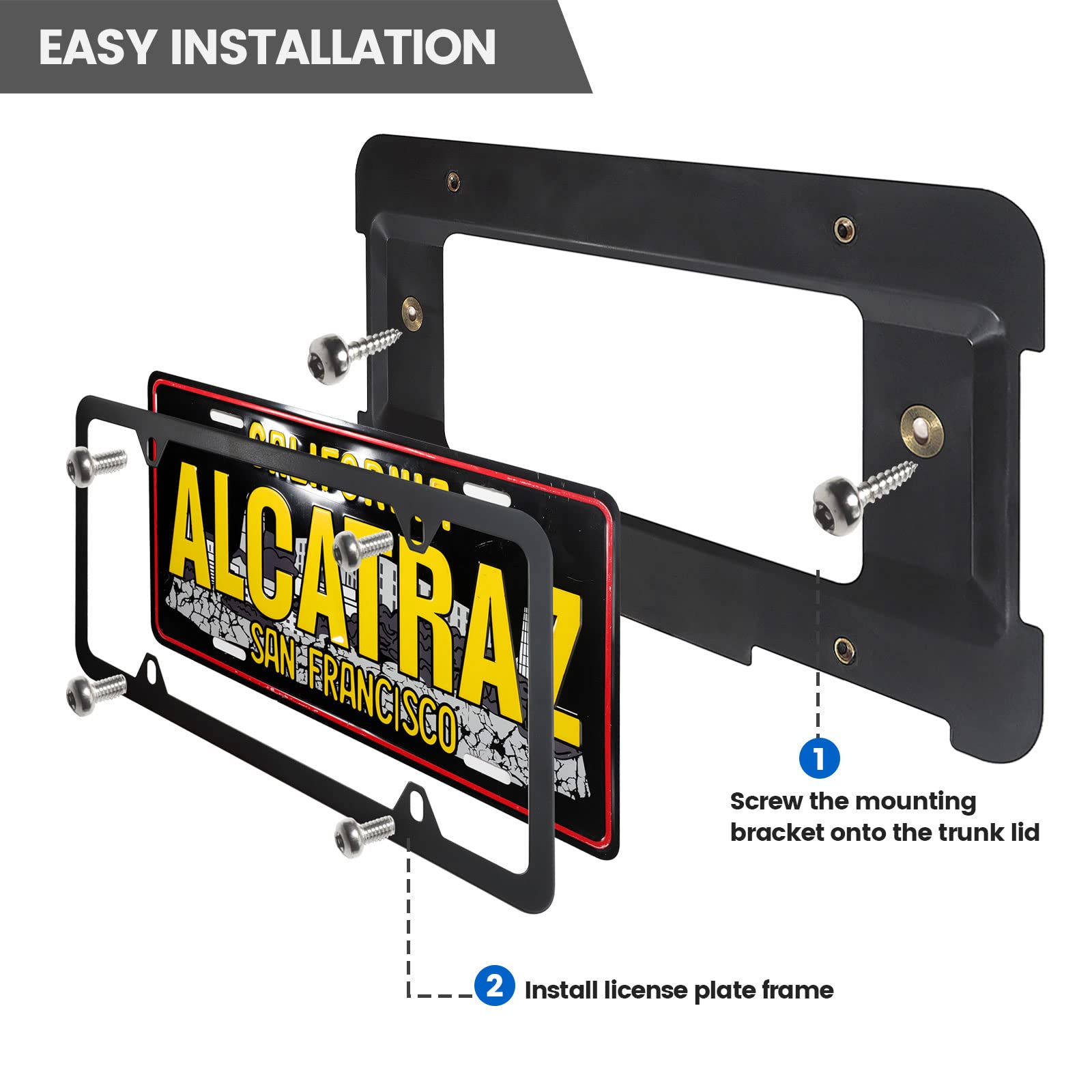 Red Wolf Rear License Plate Bracket Holder W/ Stainless Steel Frame Fit Bmw 1/ 2/ 3/ 5 / 6/ X Series, 328I 323I 528I M3, 2002-2019 Mini Cooper Bumper Trunk Mount Tag Screws Caps Insert Nuts Wrench