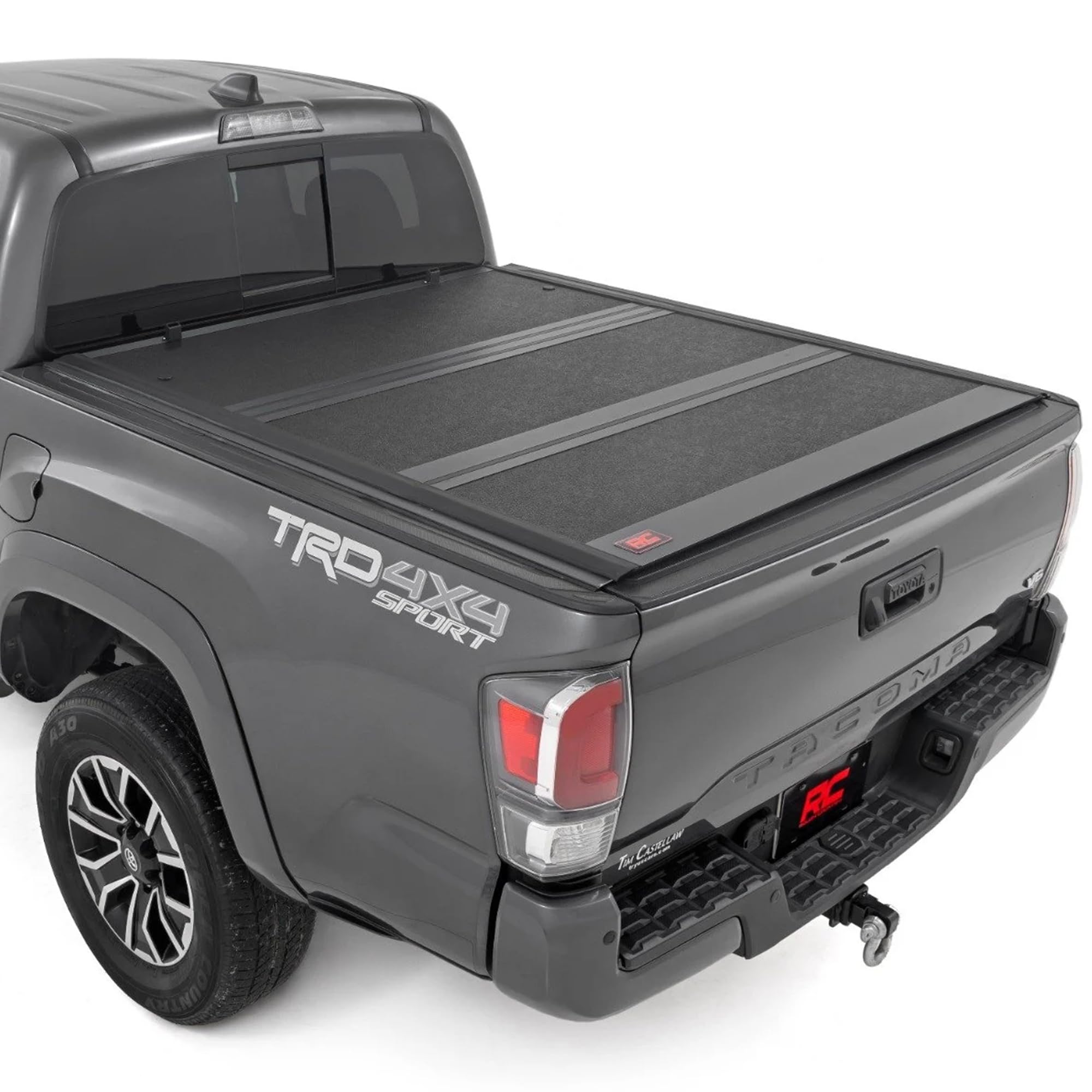 Rough Country Hard Tri-Fold Tonneau Cover for Toyota Tacoma (2016-2023) - Low-Profile Aluminum Truck Bed Cover, Fits 6 Bed (72.
