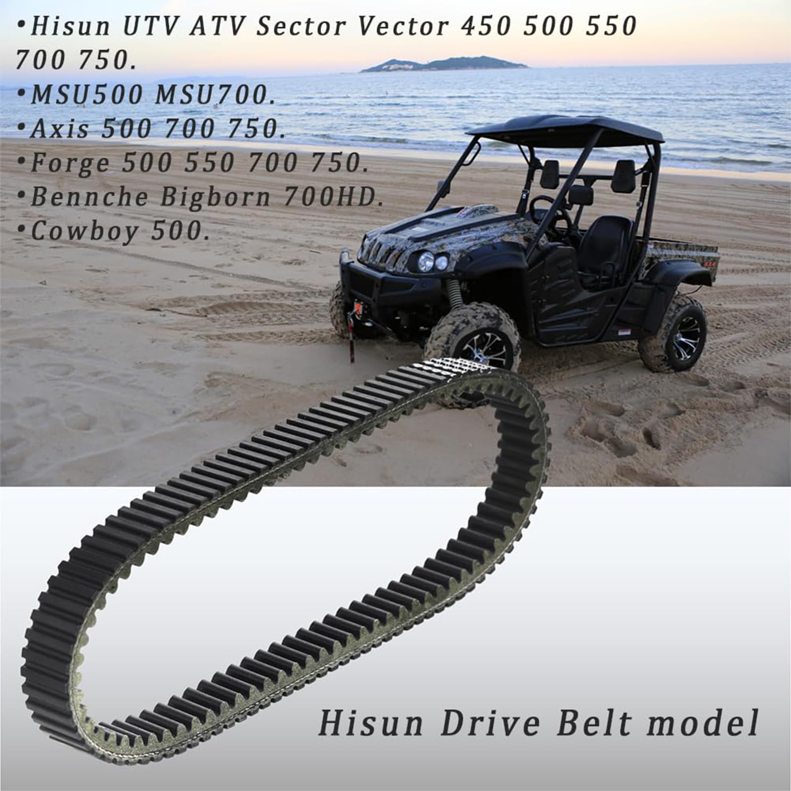 QYMOTO Hisun 550 Drive Belt for Sector 450-750, Axis 500-700, Black