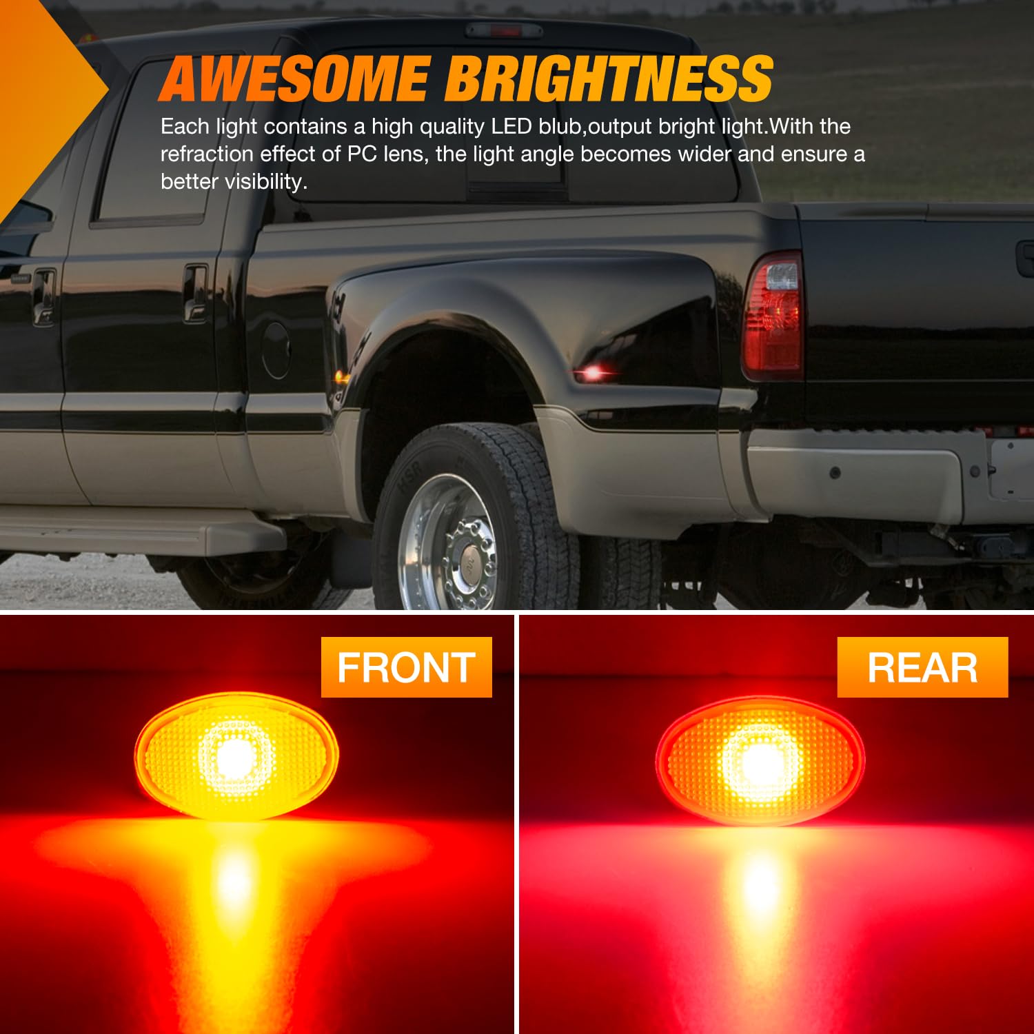 Nilight Fender Side Marker Lights 4 Pcs Red Amber Front Rear Clearance Light Compatible With Ford 1999-2010 F350 F450 F550 Super
