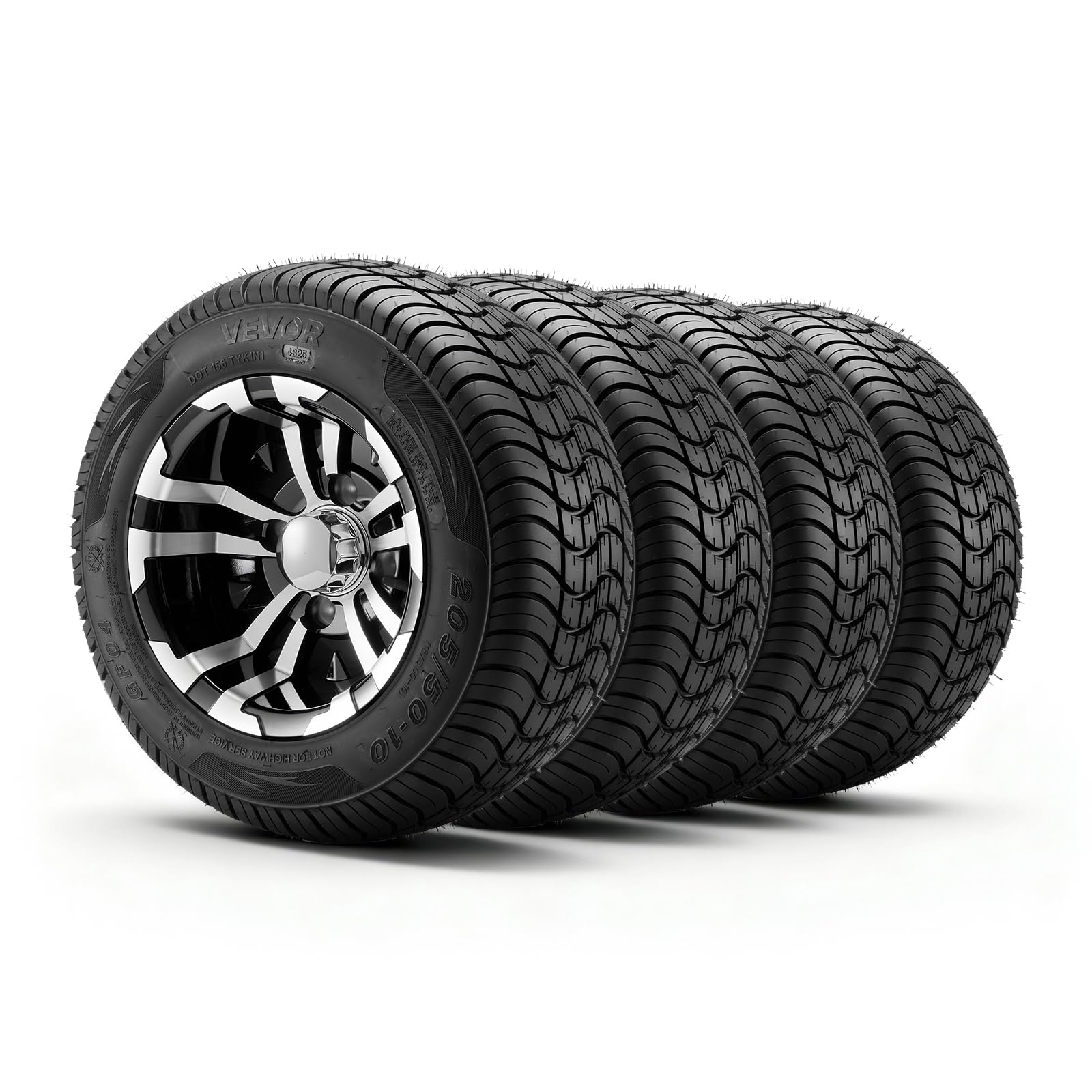 VEVOR Golf Cart Wheels, 10 205/50-10 Black Aluminum Alloy Golf Cart Tires and Wheels Combo (Set of 4) Fit Club Car, EZGO, Yamaha