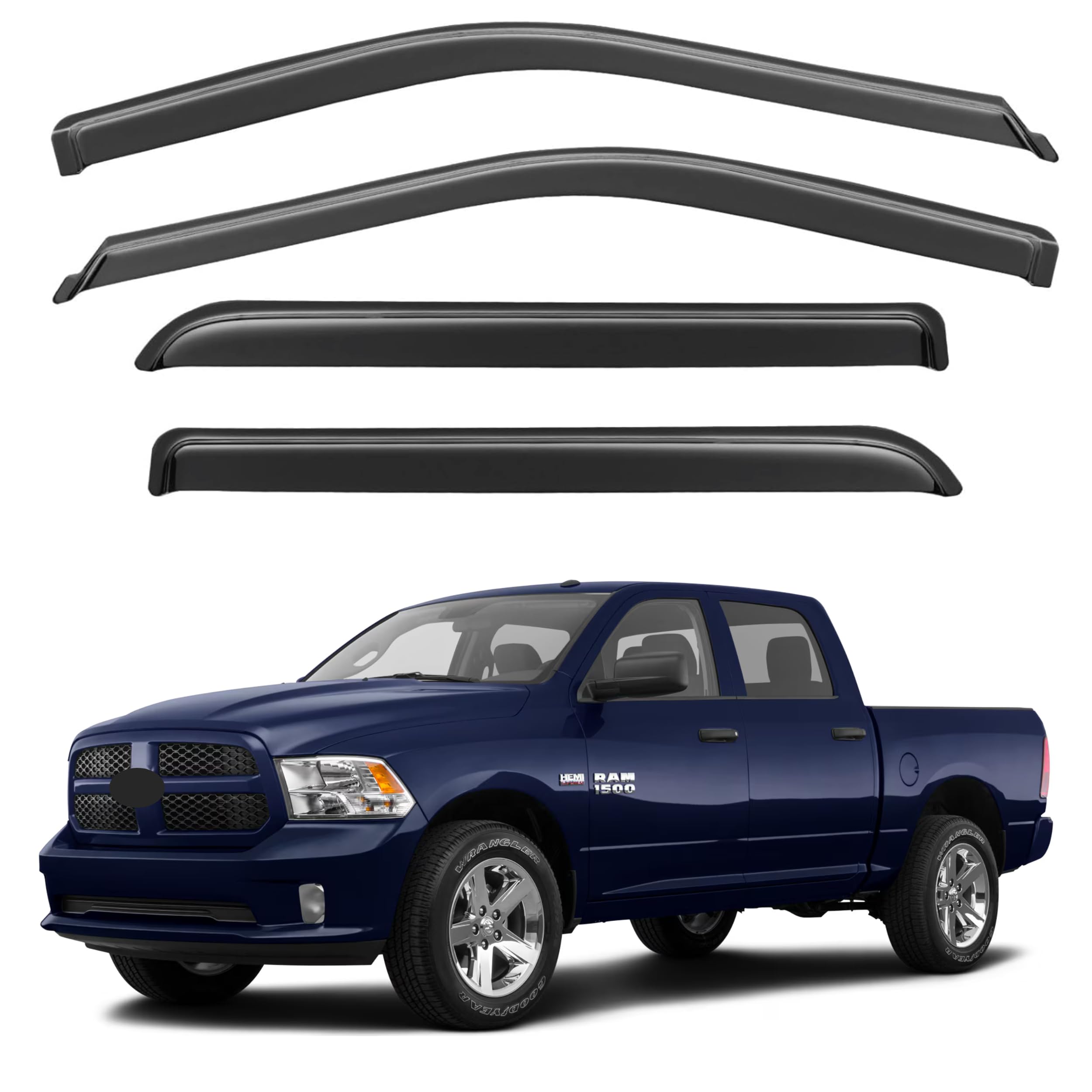 Ig Window Visor Compatible With 2009-2018 Ram 1500 Crew/Mega Cab, Vent Visors Shades For 2010-2024 Ram 2500 & 3500, 2019-2024 Ra