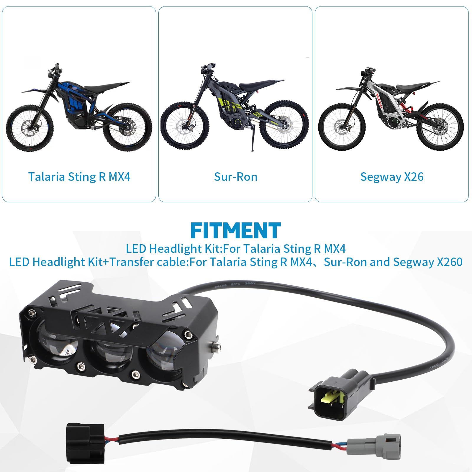 Alpha Rider LED Headlight Kit for Talaria Sting R MX4/SUR-RON - High Brightness, 2 Modes, Easy Plug & Play Front Headlamp with Switch
