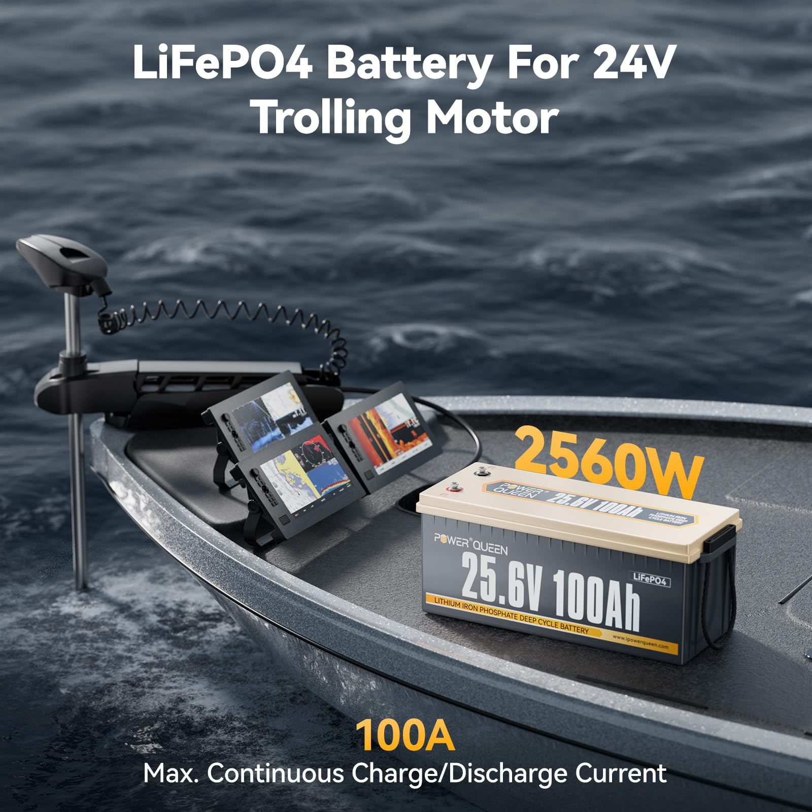 Power Queen 25.6V 100Ah Lifepo4 Battery, Built-In 100A Bms, 4000 To 15000 Cycles, 2.56Kw Max Load Power, 2.56Kwh Deep Cycle Batt