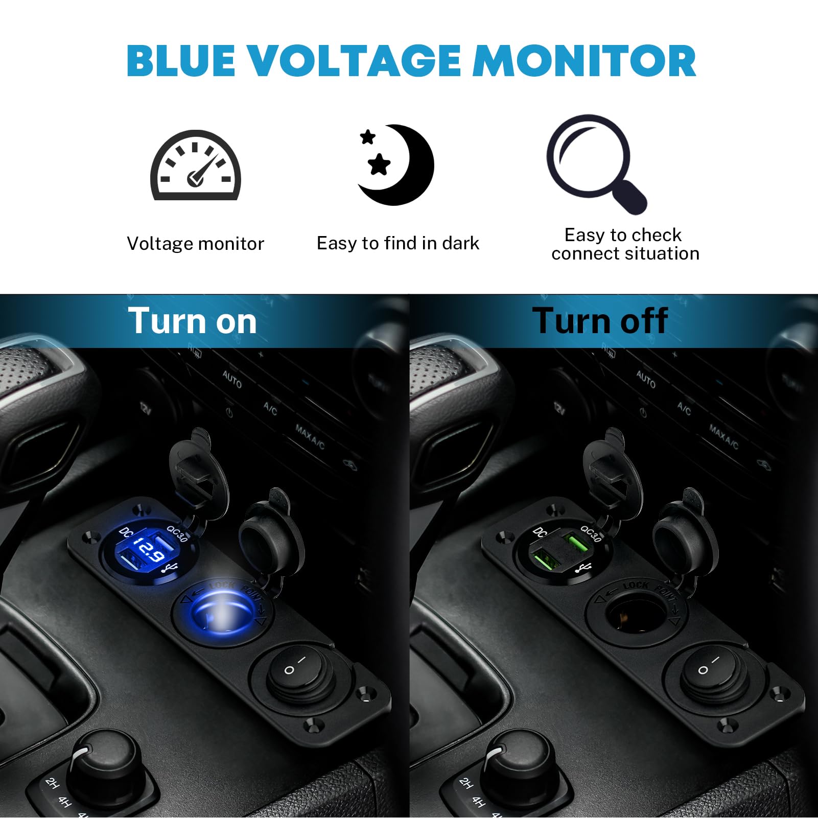 Kohree 12V Marine Boat Cigarette Lighter Socket, 3 In 1 Waterproof Car Dual Qc3.0 Usb Outlet Panel 12 Volt Rv Power Socket Led D