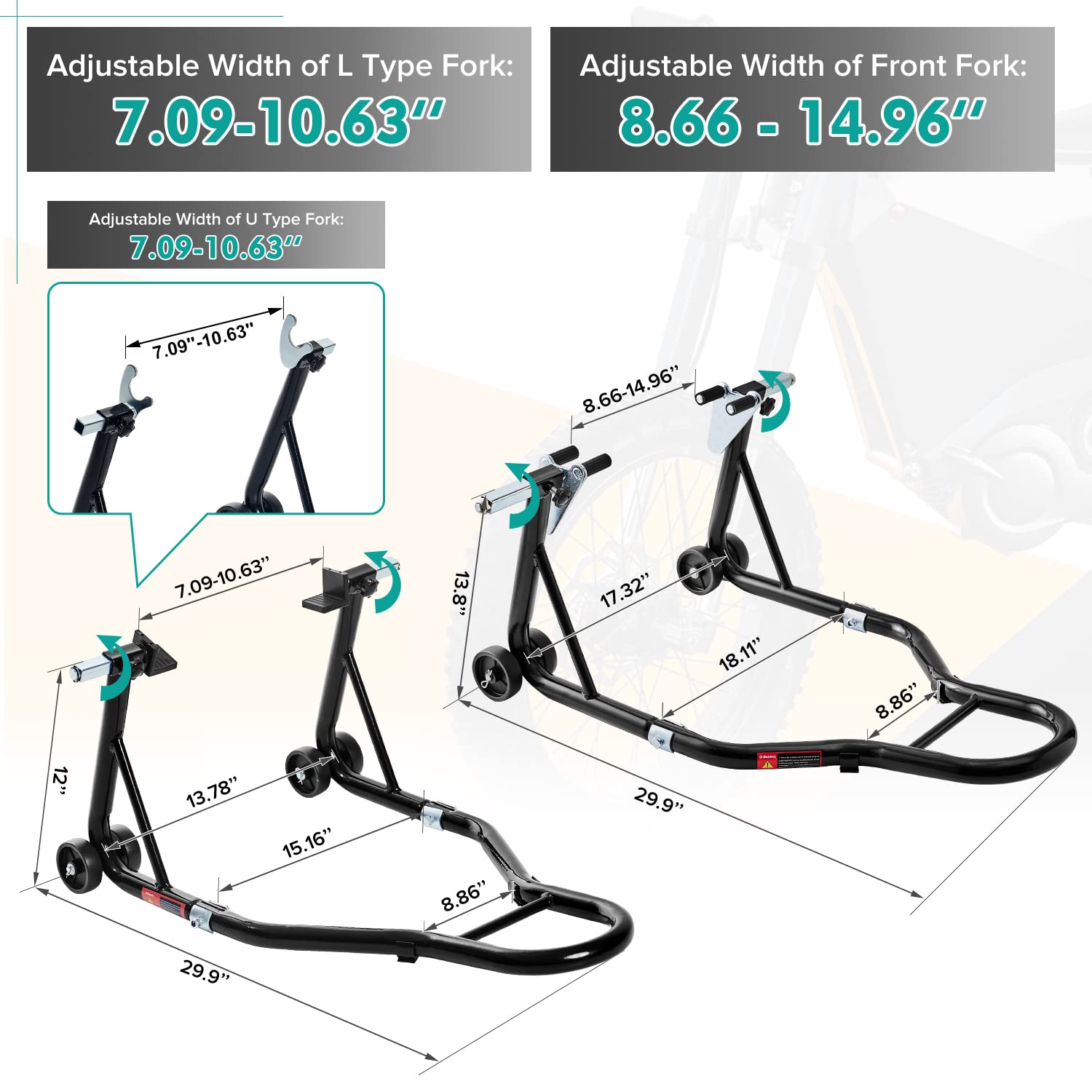Donext Motorcycle Stand 850Lb Sport Bike Front And Rear Wheel Lift Swingarm Paddock Stands Black, U+L