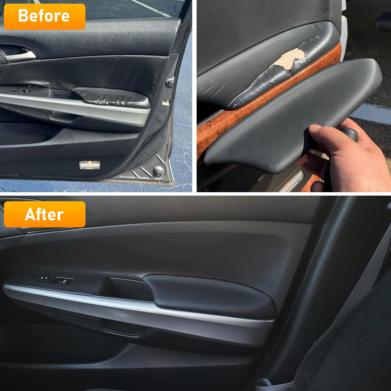 APESER Door Panel Armrest Cover for 2008-2012 Honda Accord, 2 Pcs, PU Leather, Black, Compatible with EX/EX-L/LX/LX-P/SE