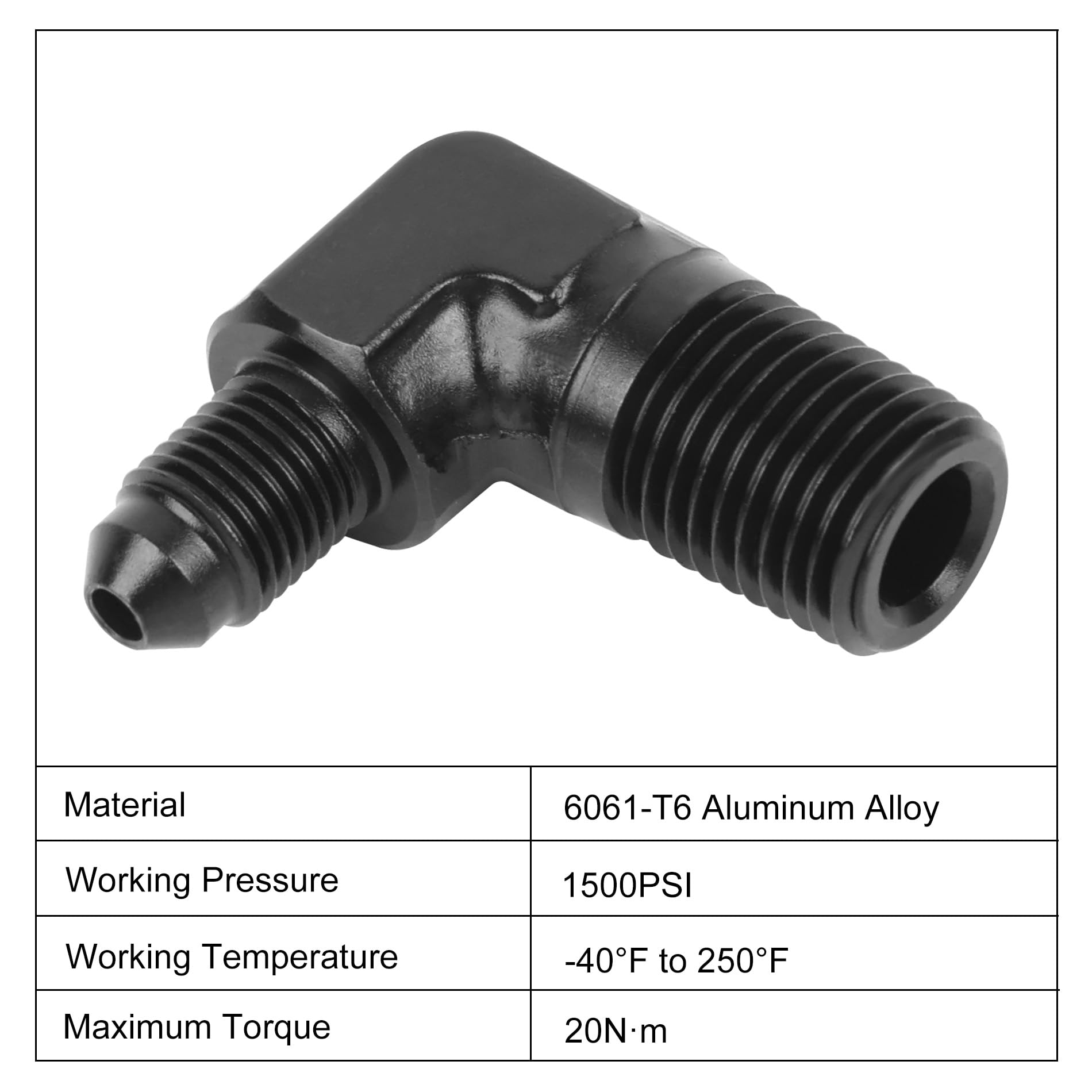 Evil Energy 3An Male Flare To 1/4'' Npt Pipe 90 Degree Fitting Adapter Aluminum Black