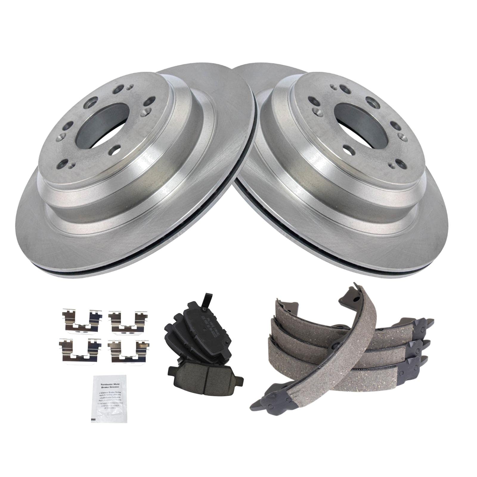 Trq Rear Brake Pad & Rotor Kit Brake Pads Brake Rotor Parking Brake Shoe Set Ceramic Compatible With 2005-2012 Acura Rl