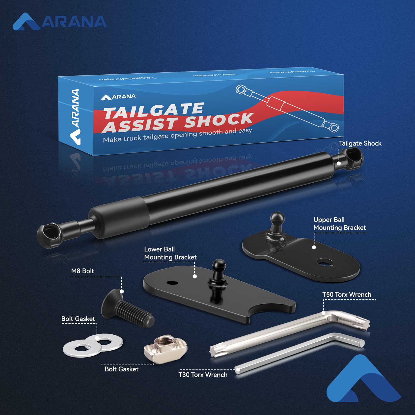 ARANA Tailgate Assist Shock for Ford Maverick 2022-2025, Black Carbon Steel Damper Kit, Fits Hybrid XL XLT Lariat, All Tools Included