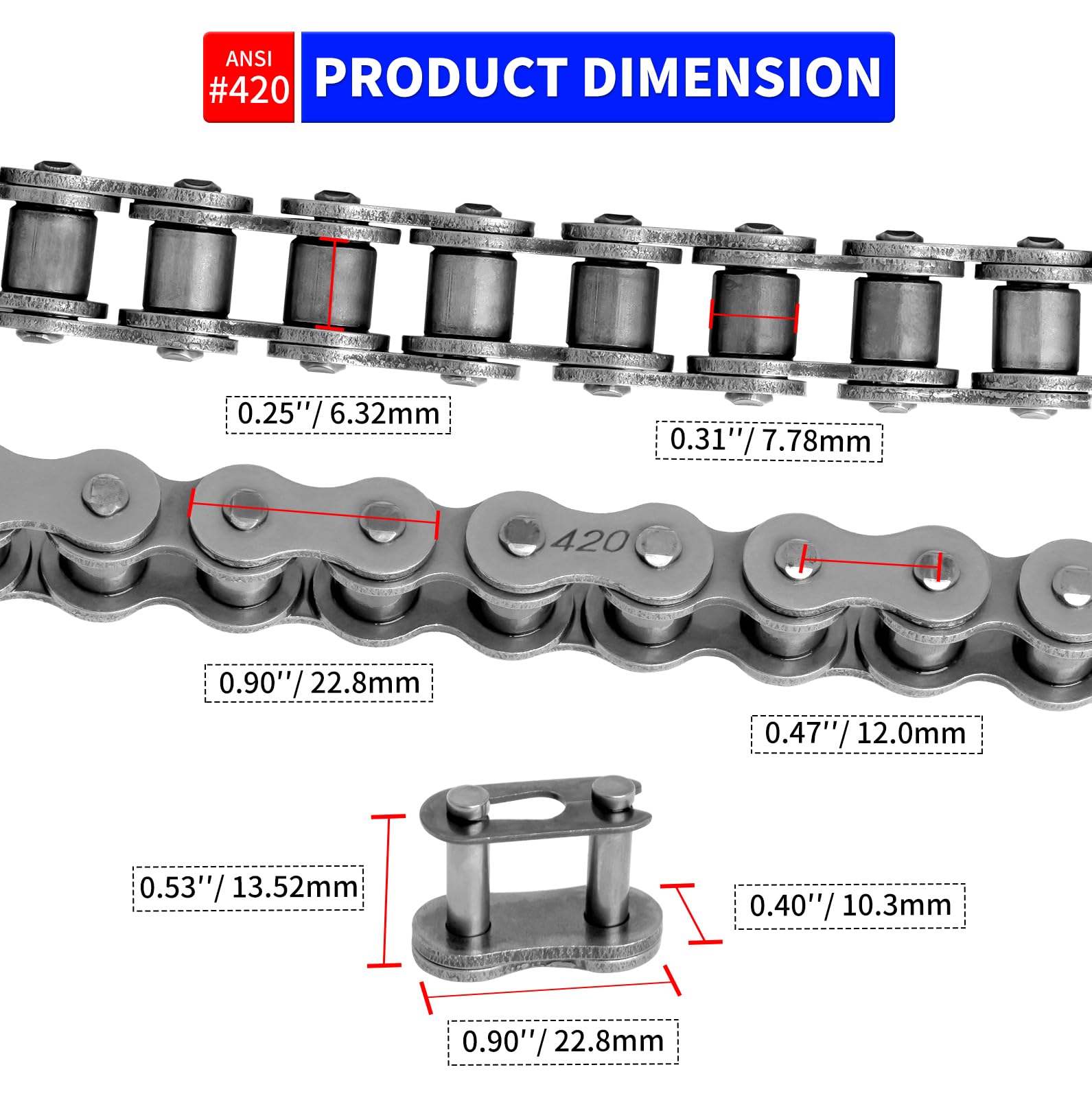 Belleone 420 Dirt Bike Chain 110 Link With Chain Breaker, Motorcycle Drive Chain For 125Cc Mini Bike Atv Pit Bike Go Kart, Heavy