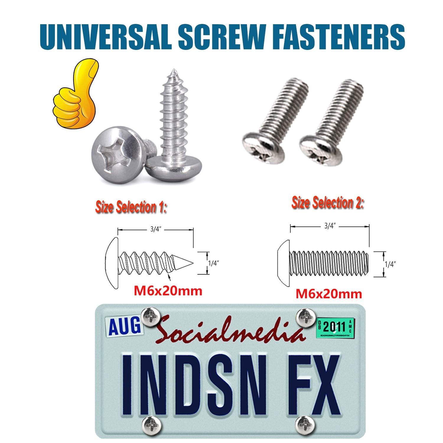 YoUoY Stainless Steel License Plate Screws with Carbon Fiber Caps for Front/Rear Car Tags