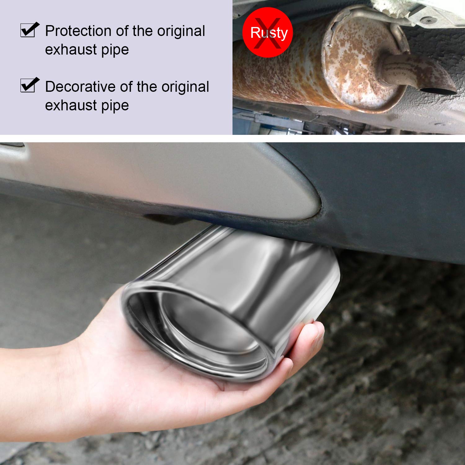 Dsycar Adjustable Exhaust Tips - 1.5-2.25 Inch, Chrome Plated Stainless Steel, Silver Curved Design