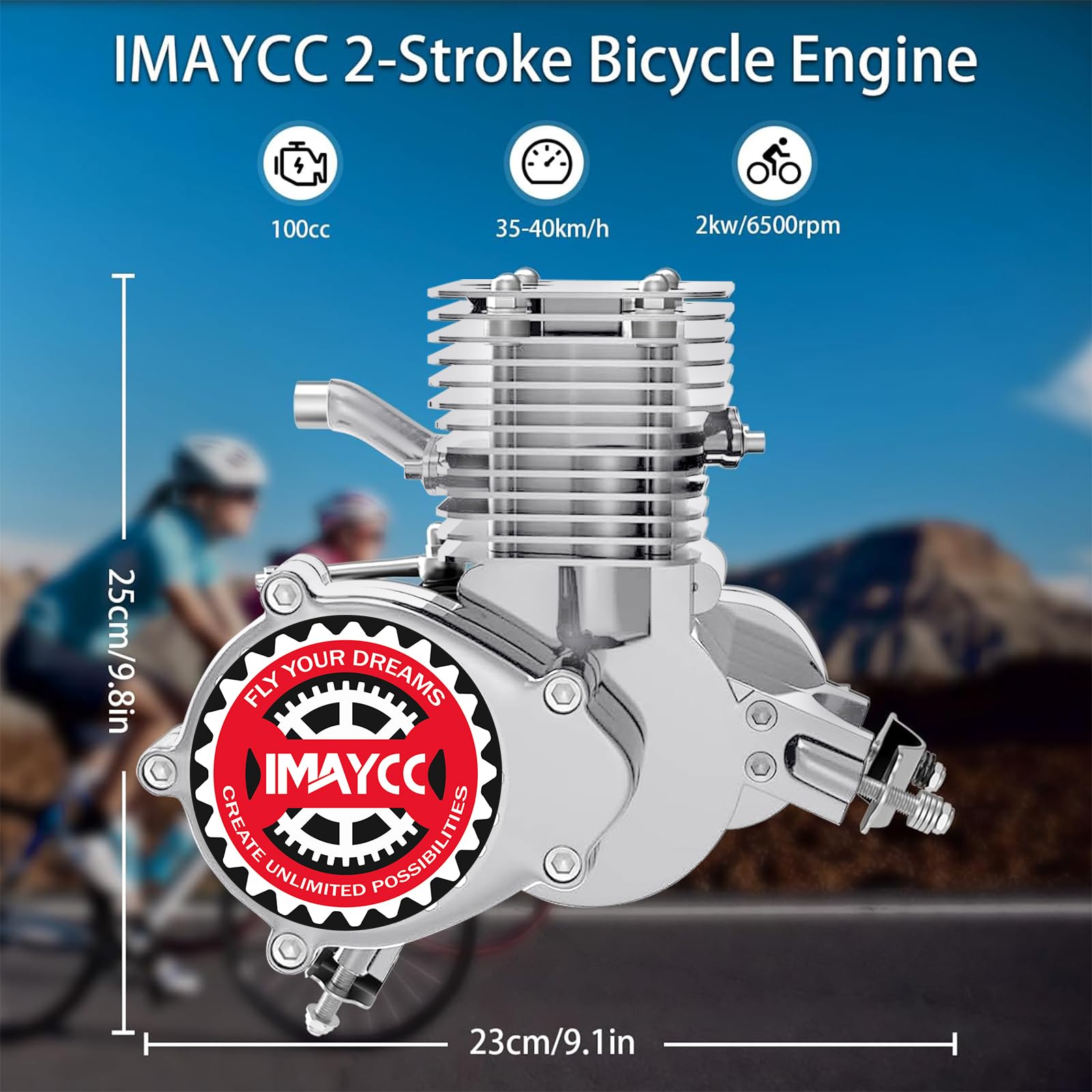 IMAYCC 100cc Motorized Bike Kit - 2 Stroke Gas Engine for 26-28" Bikes, Metal, 100CC Silver