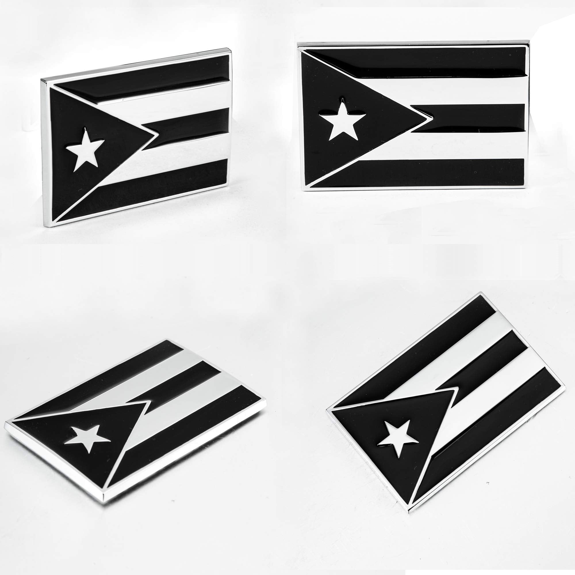 Dsycar 2 Pack Puerto Rico Black And White Flag Metal Decal Auto Emblem - Gifts 4 Free Puerto Rico Flag Valve Stem Caps (Black Wh