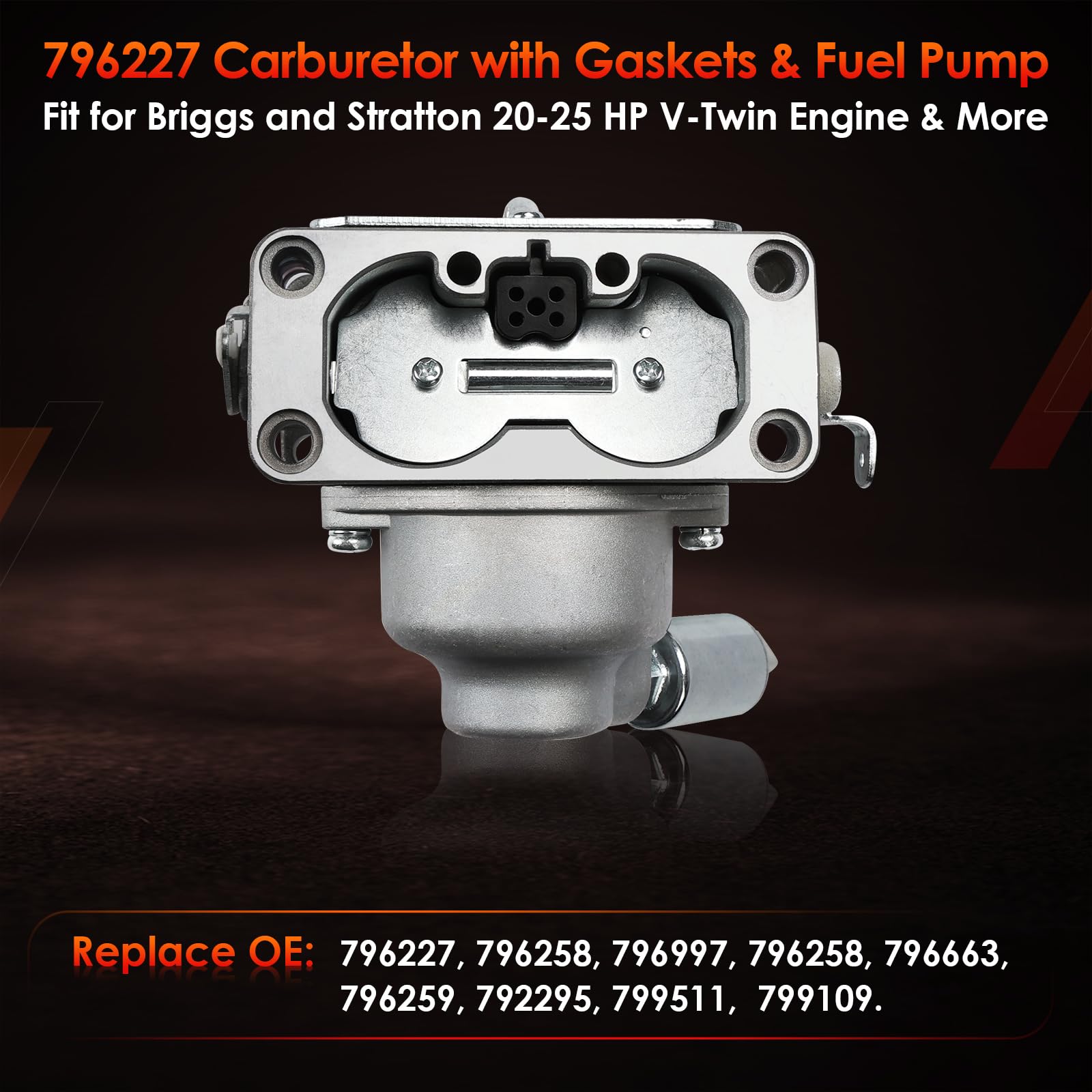 796227 Carburetor, Compatible With B&S Lawn Tractor V-Twin Engines 405777 406777 407777 40N877 40R877 445677 445877 44L777 44M77