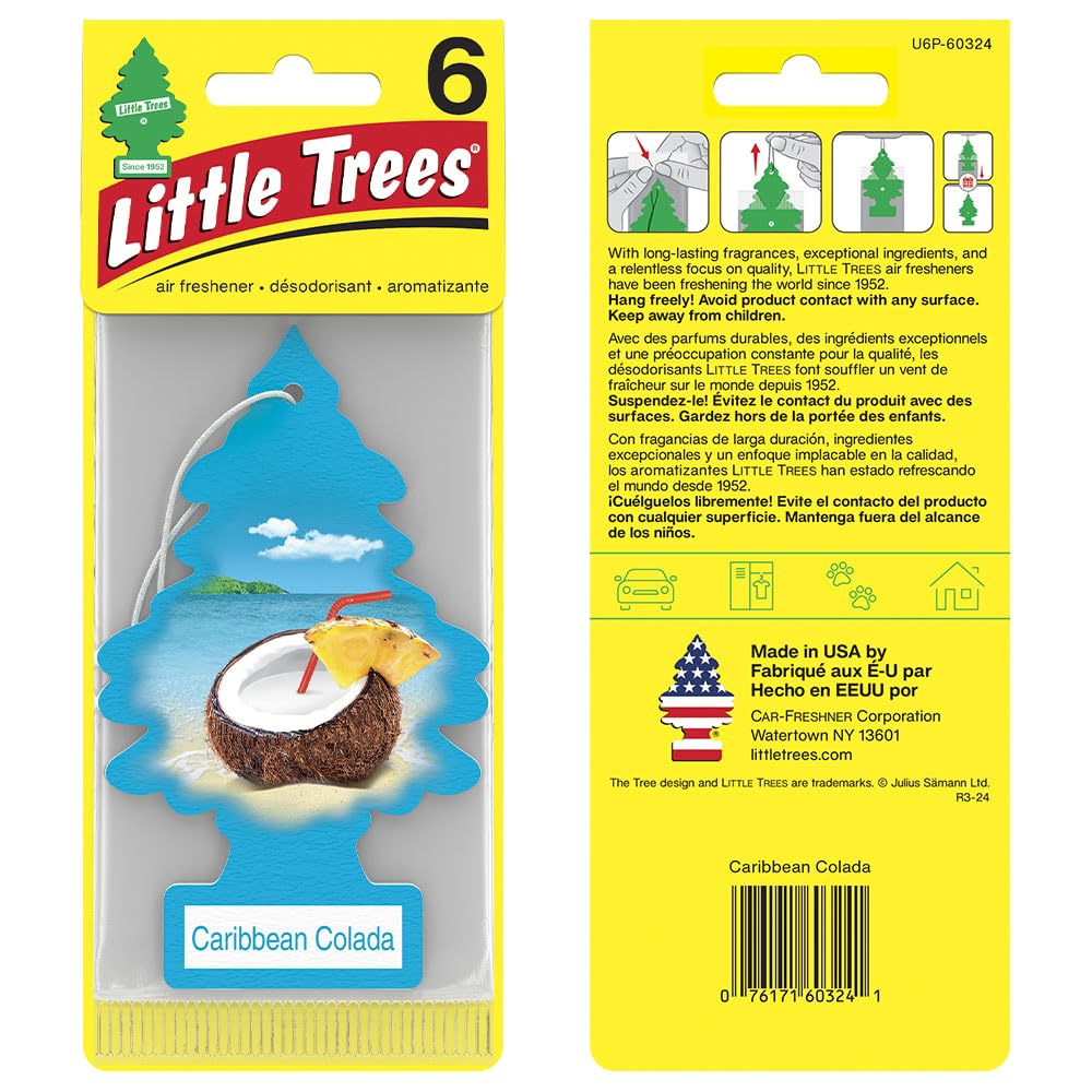 Little Trees Air Fresheners Car Air Freshener. Hanging Tree Provides Long Lasting Scent For Auto Or Home. Caribbean Colada, 24 A