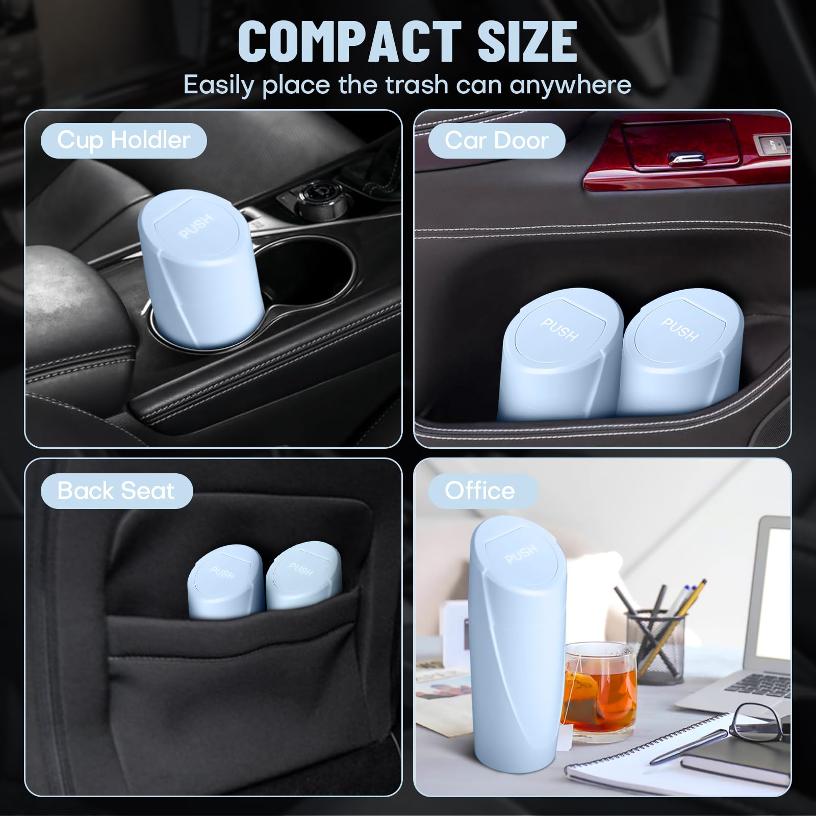 Car Trash Can Bin With Lid-2 Packs Car Garbage Can Cup Holder-Light Blue Mini Leakproof Vehicle Trash Garbage Can Bin With 40Pcs