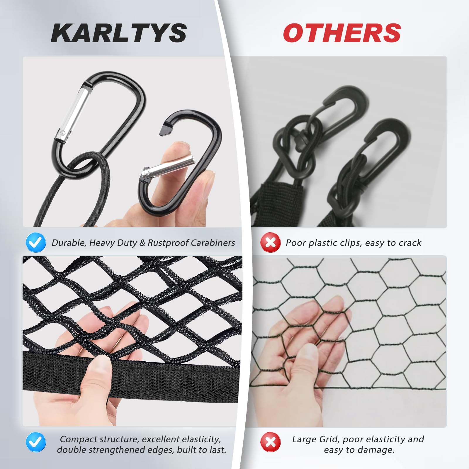 Karltys Cargo Net for 2018-2026 Chevy Traverse, Heavy Duty Nylon, Black, Elastic Rear Trunk Mesh with Metal Hooks