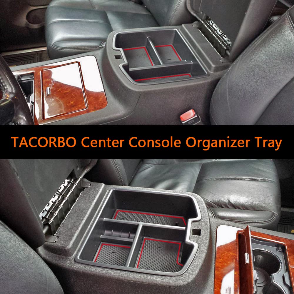 Tacorbo Center Console Organizer Tray For 07-2014 Gmc Sierra 2500 3500 Yukon Xl Silverado 2500 3500 Suburban 1500 Tahoe / 07-13 Gmc Sierra 1500 Chevy Silverado Suburban 2500 Avalanche Accessory - Red
