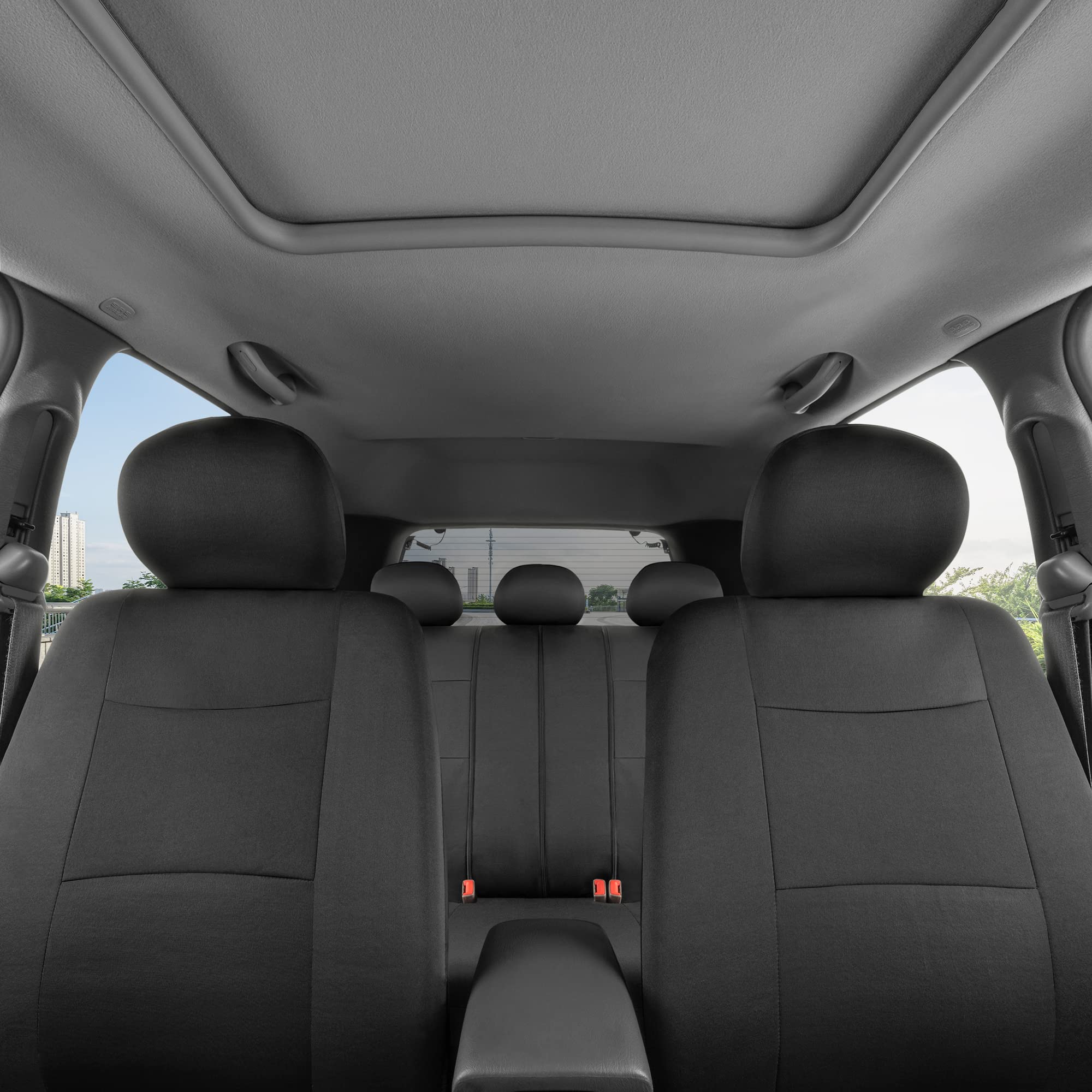 Bdk Polypro Car Seat Covers Full Set In Solid Black, Front And Rear Split Bench Seat Covers For Cars, Easy To Install Car Seat Cover Set, Car Accessories For Auto Trucks Van Suv - Solid Black