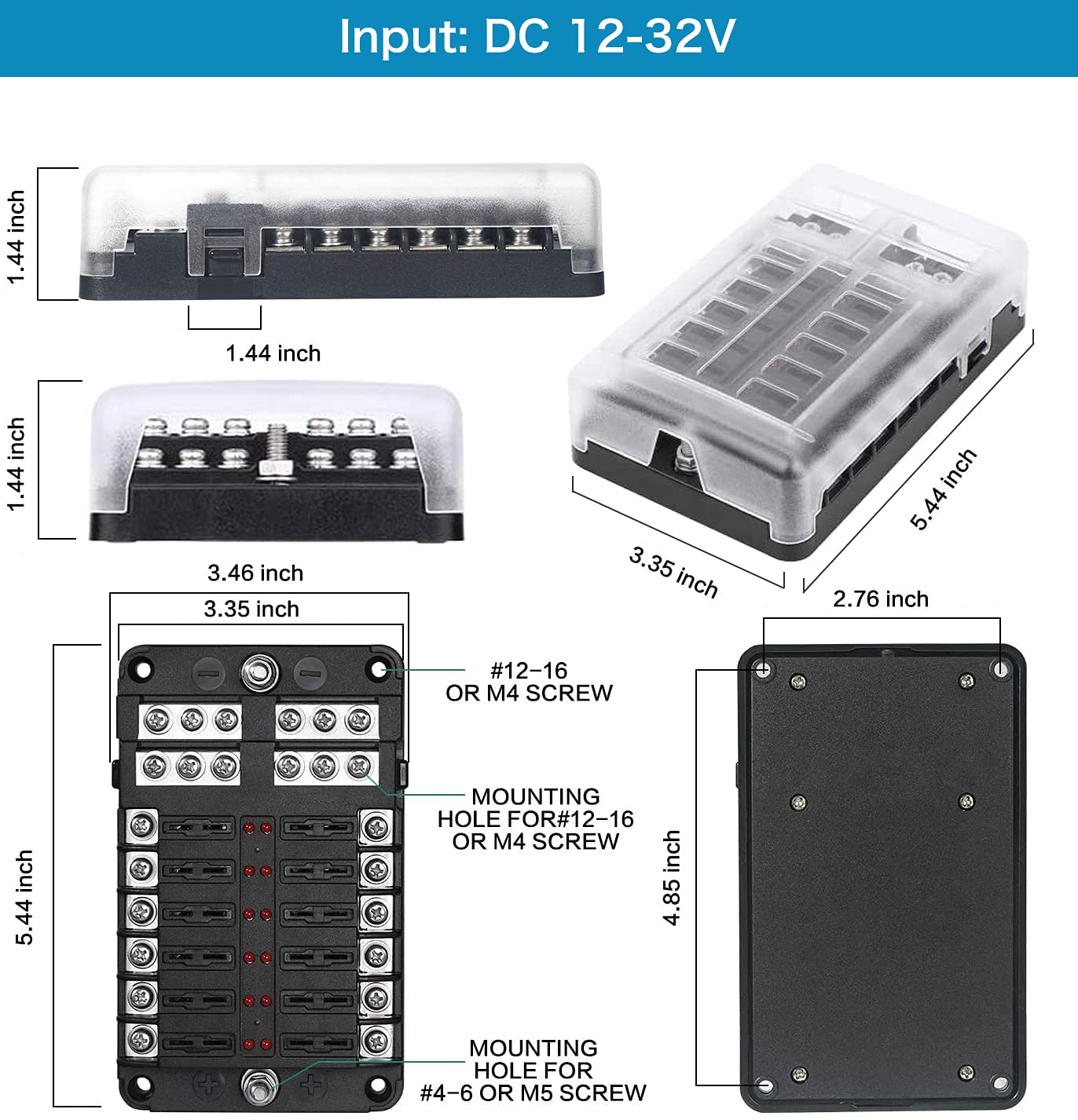 tatida 12 Way 12V Blade Fuse Block - 12 Circuit ATC/ATO Fuse Box with LED Indicator & Waterproof Cover for Automotive Truck Boat RV