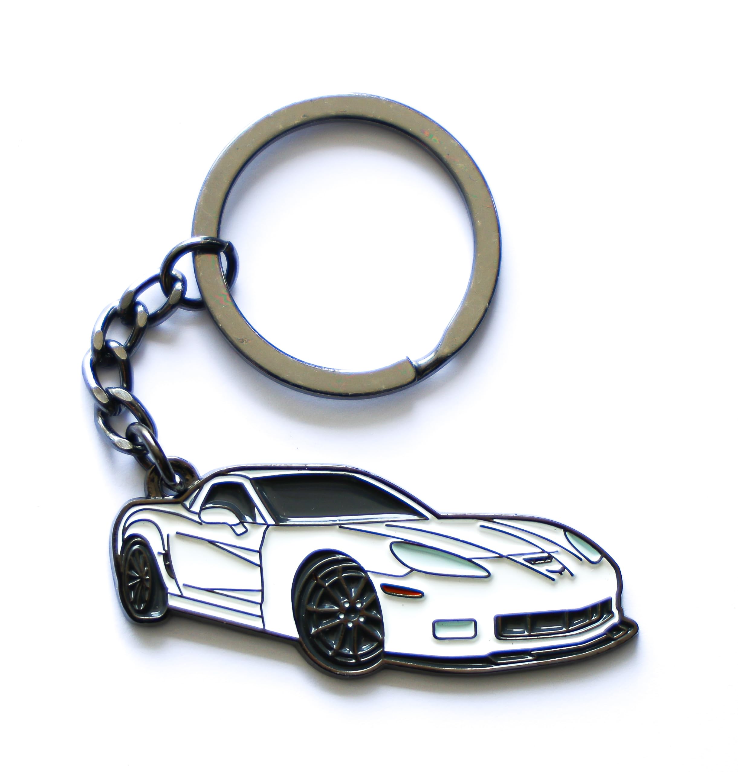 Whitaker World LLC Metal Keychain for Vette, Corvette Keychain - C6 Accessories, Great Gift for Men (Arctic White)