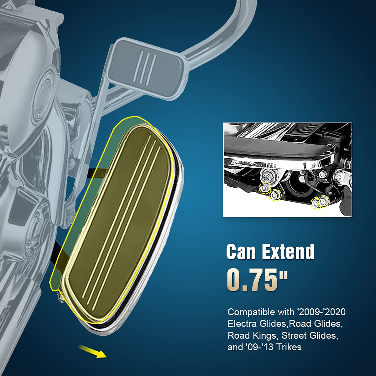 Floorboard 3/4'' Extension Spacer Kit Compatible with 2009-2024 Harley Touring Electra Glide FLHT Road King FLHR Street Glide FL