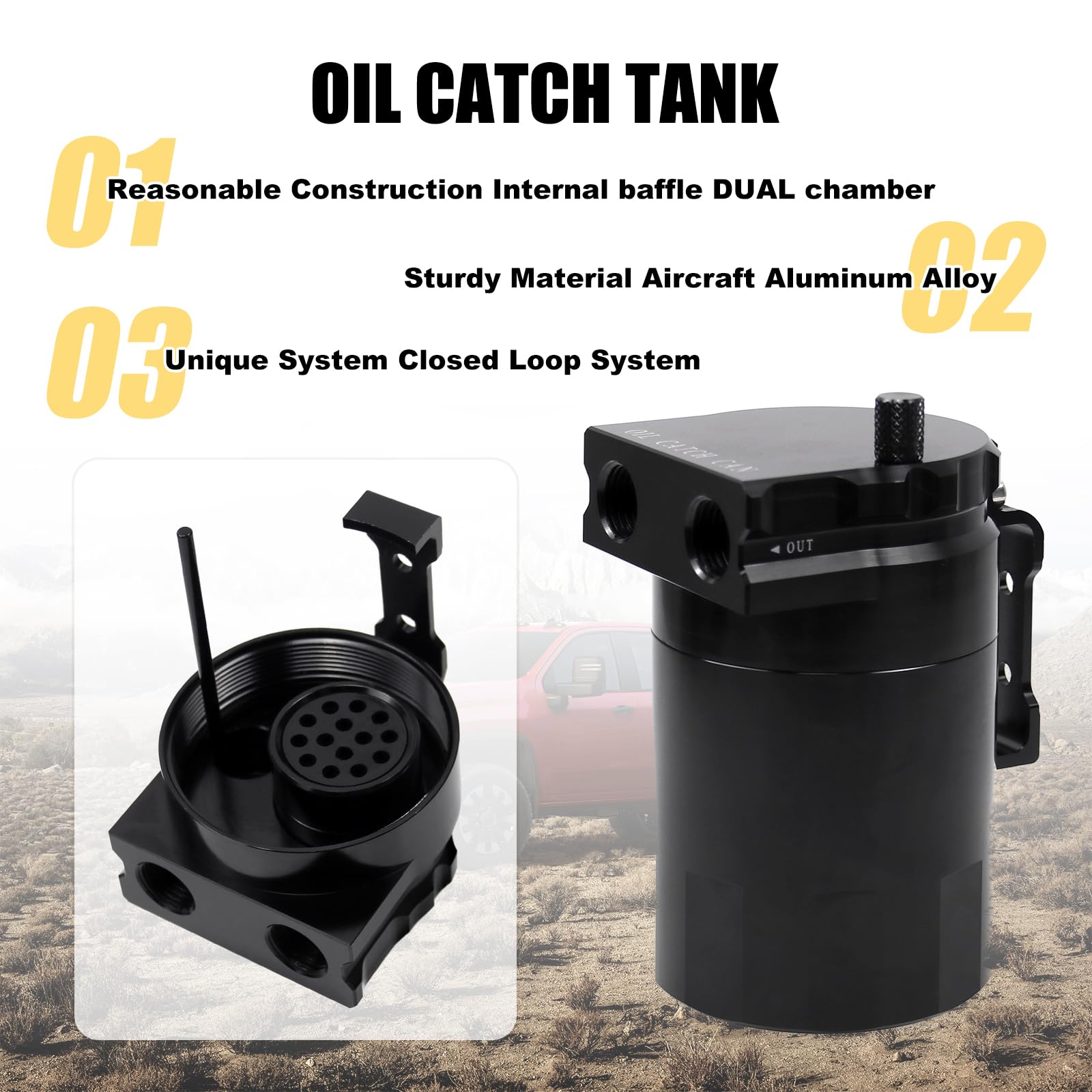 RULLINE Air Oil Separator Catch Can for 2014-2018 Chevy Silverado 1500, GMC Sierra 1500, Tahoe, Suburban, Yukon