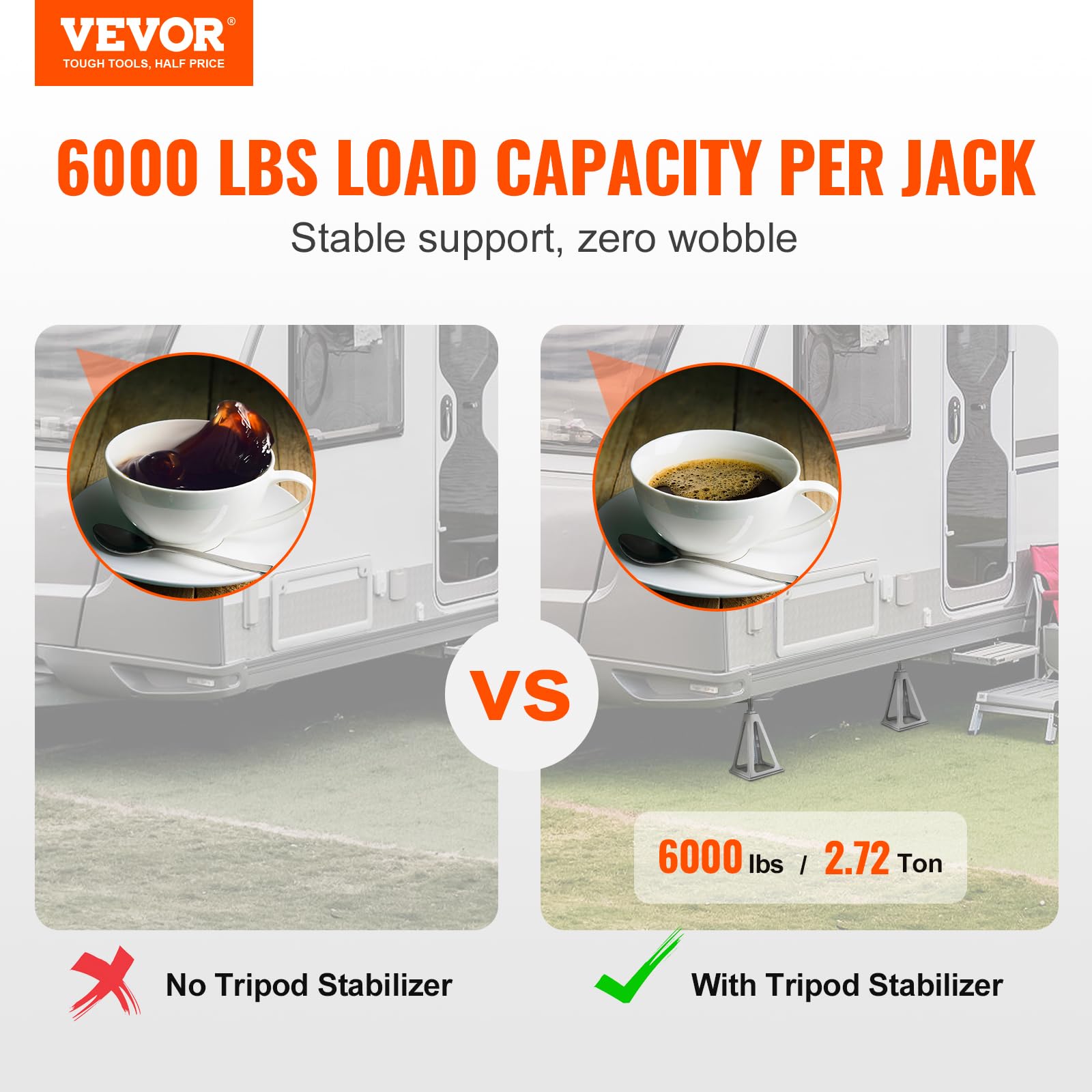 VEVOR RV Stabilizer Jacks - 4 Pack Aluminum Leveling Jacks, Adjustable 11-17" Support up to 6000 Lbs, Silver, Model RV-SJ-600