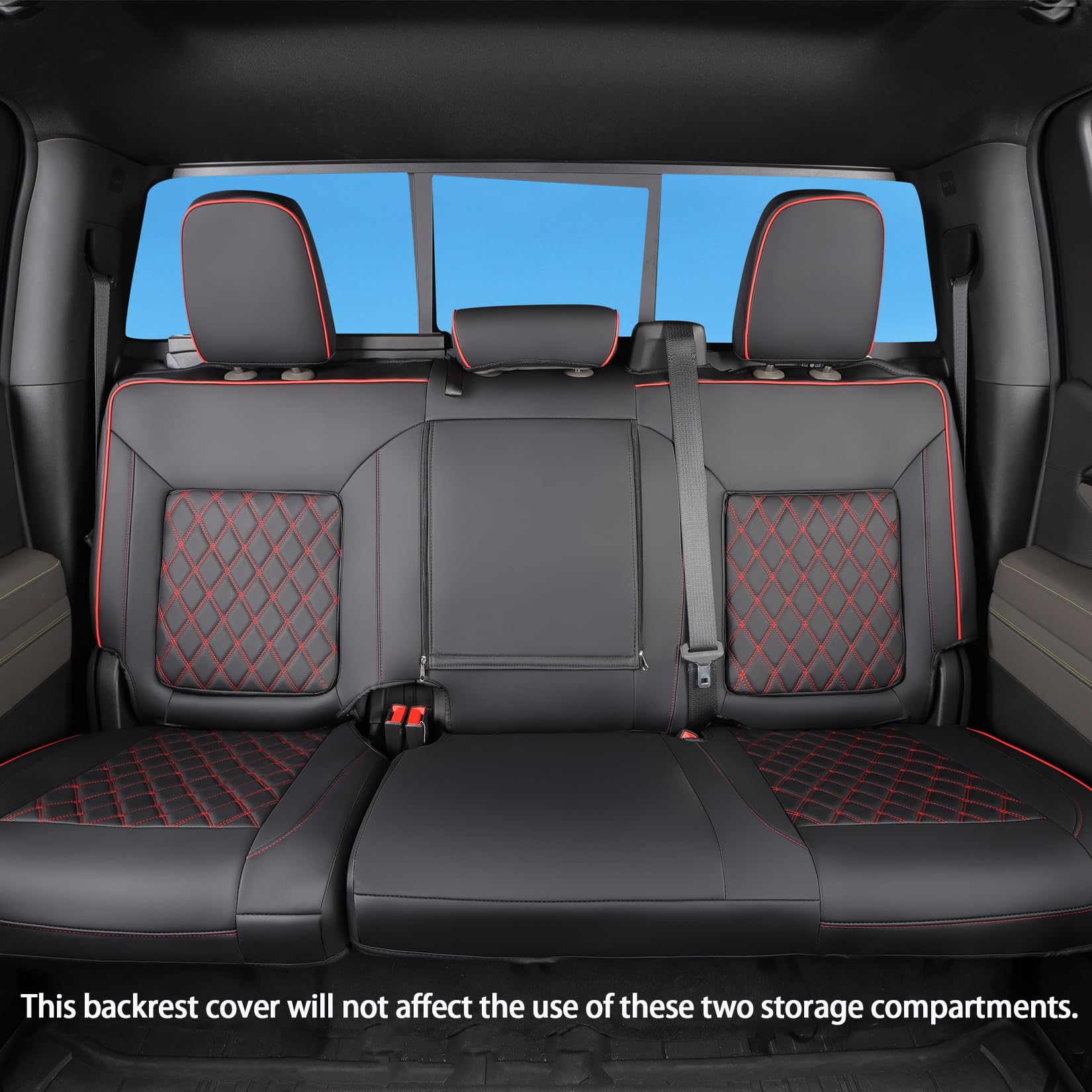 TANDI Faux Leather Seat Covers for 2019-2025 Chevy Silverado & GMC Sierra, Full Set (SG-A), Black with Red Trim