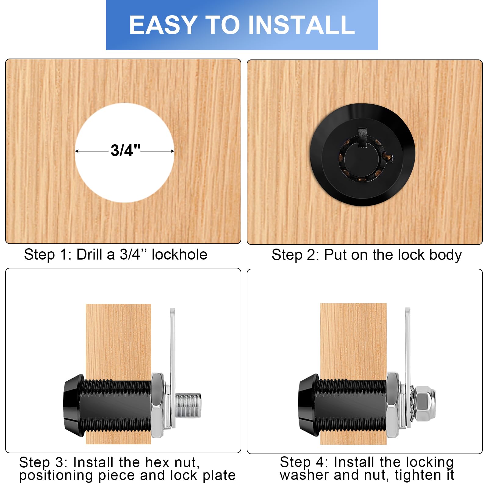 Sissinda Cam Locks Black Rv Storage Locks Keyed Alike, 5/8    Fits On 3/8    Max Door Thickness, Rv Compartment Locks For Camper